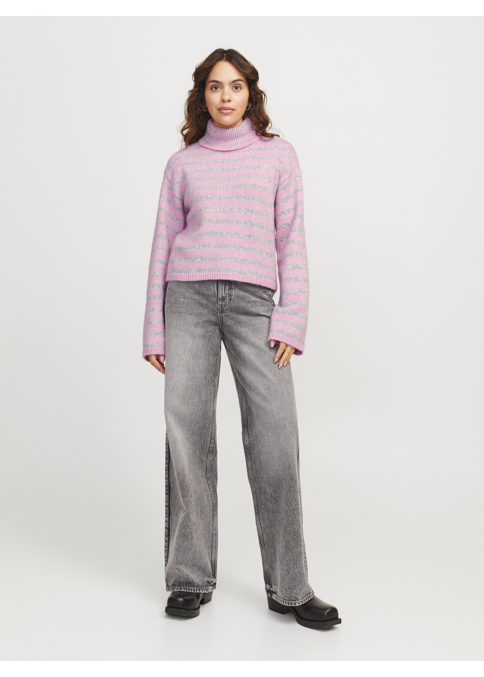 JJXX JXROSANNA ROLL NECK KNIT - GREY/PNK