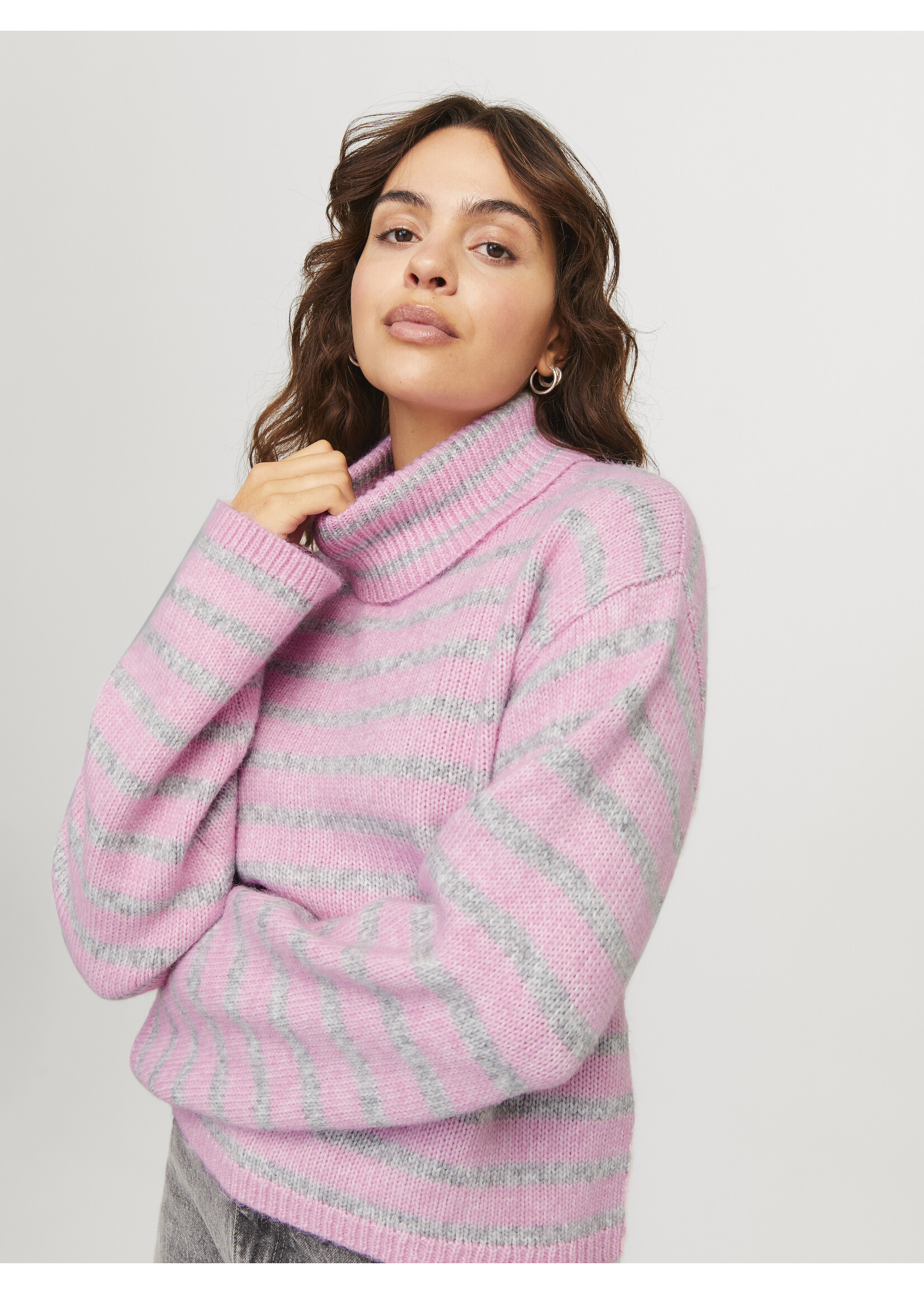JJXX JXROSANNA ROLL NECK KNIT - GREY/PNK