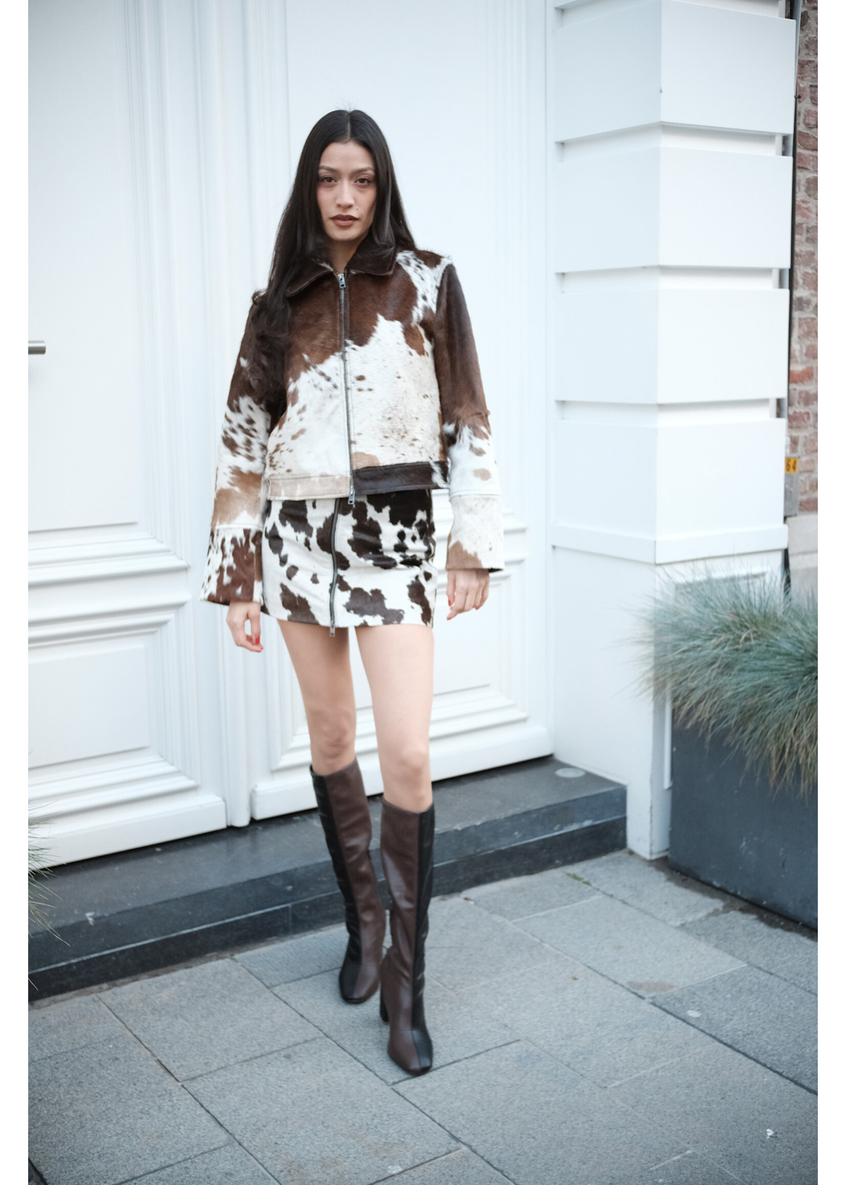 JXENYA Leather cow jacket