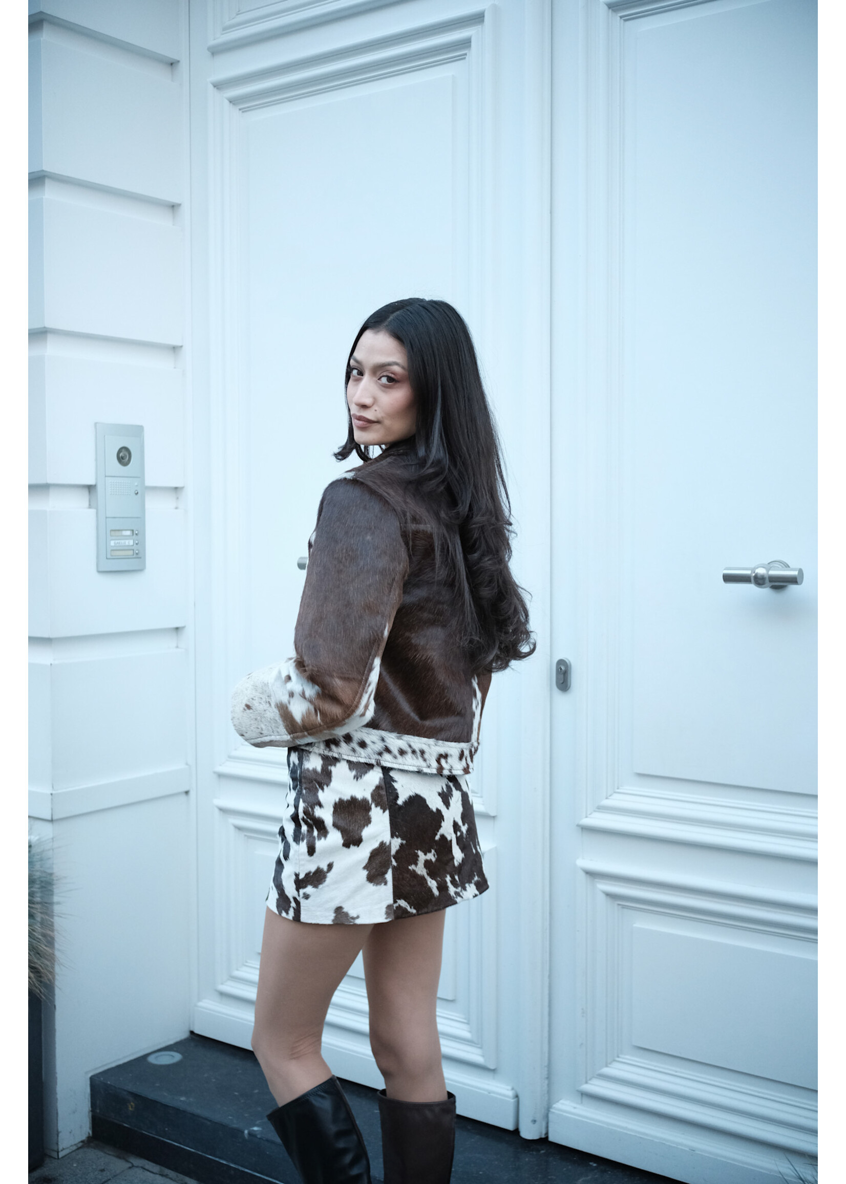 JXHANNAH cow leather skirt