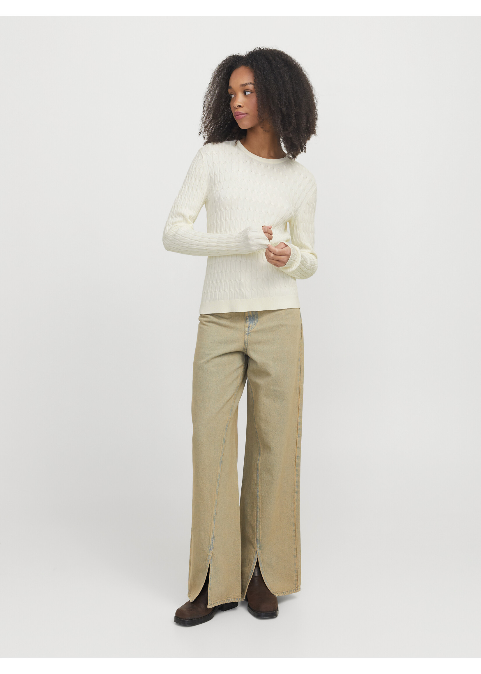 JJXX JXCARA CABLE CREW NECK KNIT - VANILLA ICE