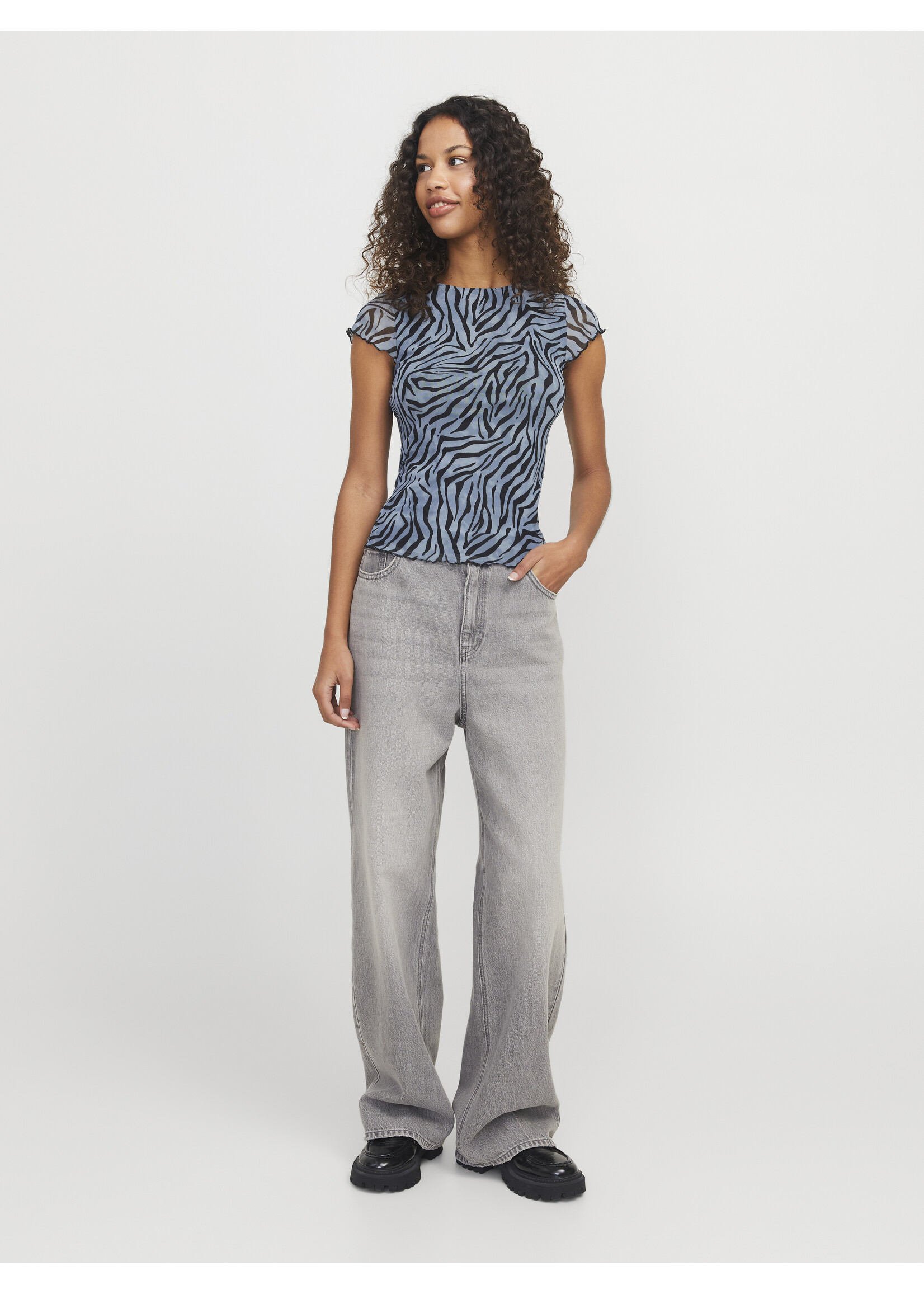 JJXX JXMINNA MESH CAP SLEEVE TOP - SKYWAY ZEBRA