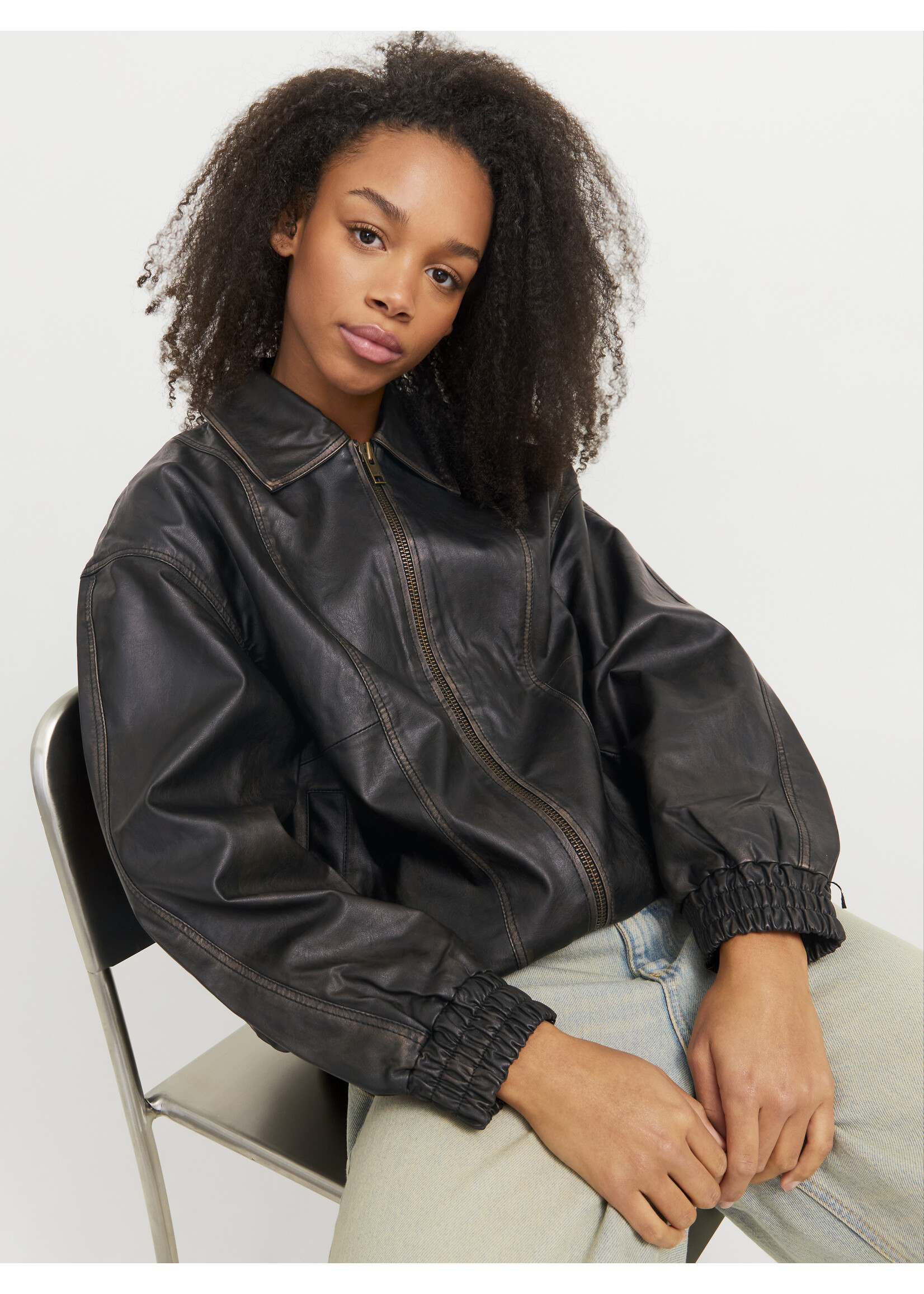 JXRAVEN BOMBER FAUX LEATHER JACKET