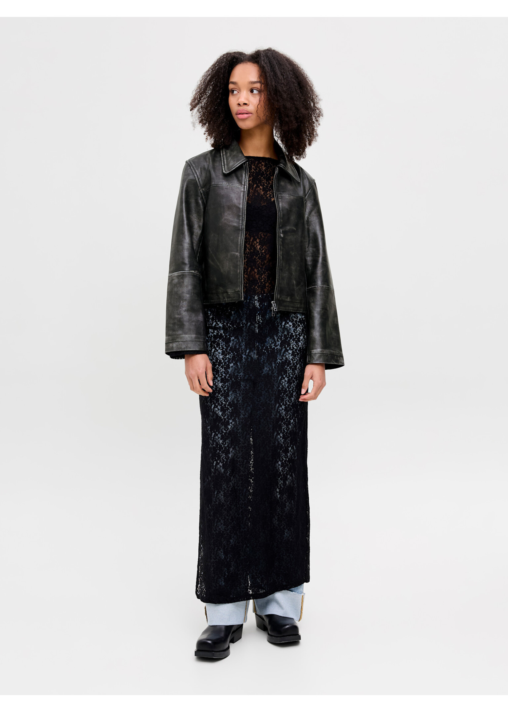 JXENYA LEATHER SHORT JACKET - BLACK WASHED