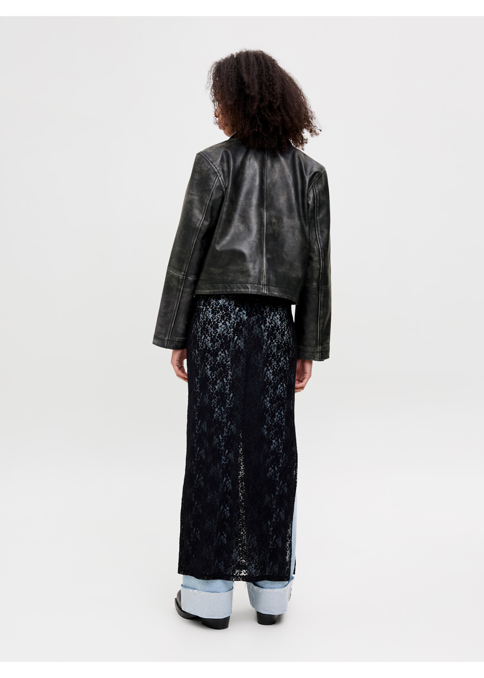 JXENYA LEATHER SHORT JACKET - BLACK WASHED