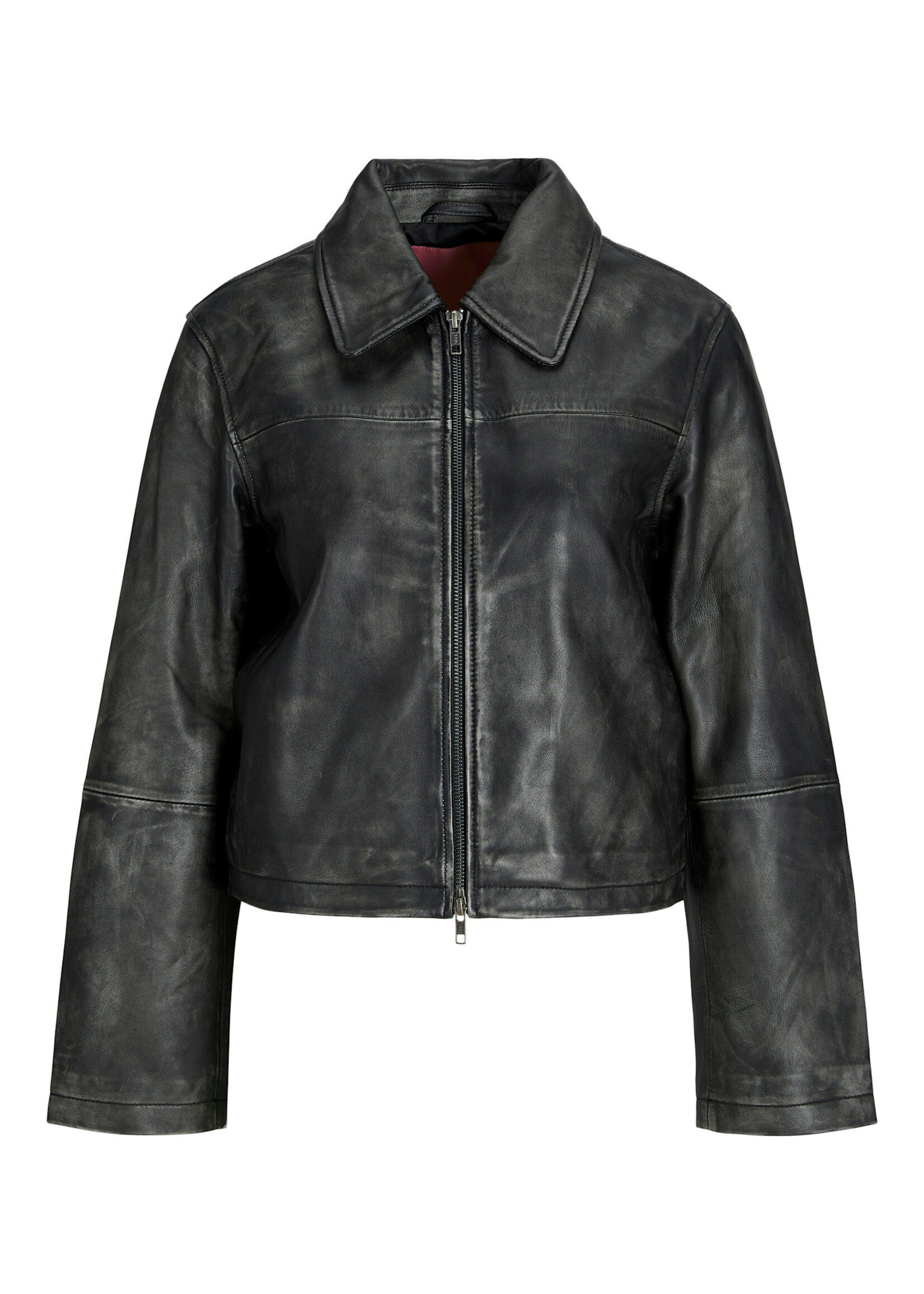 JXENYA LEATHER SHORT JACKET - BLACK WASHED