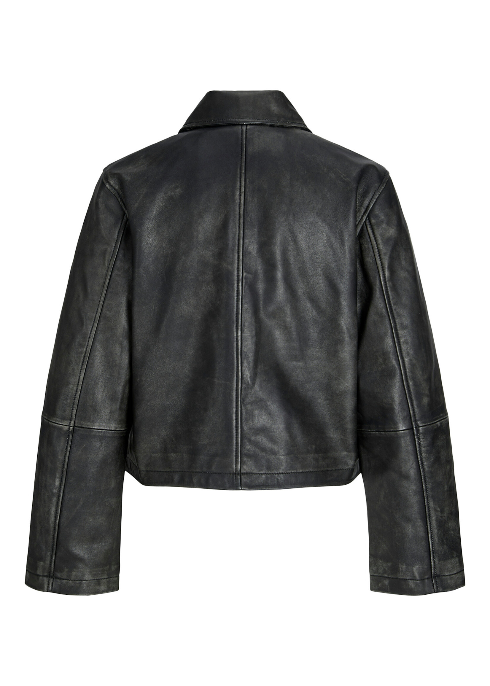 JXENYA LEATHER SHORT JACKET - BLACK WASHED