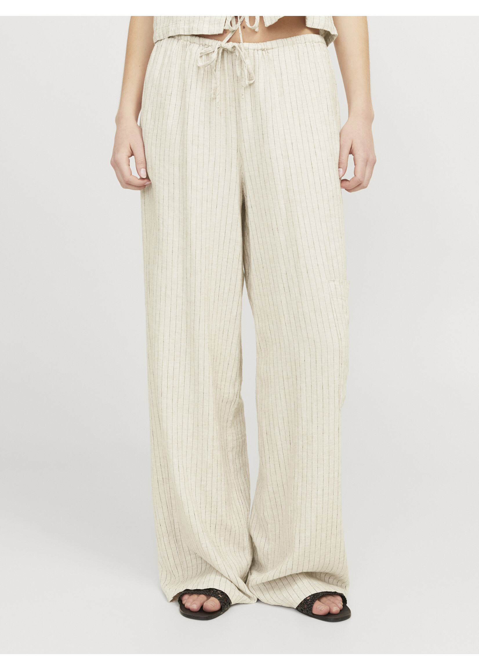 JJXX JXBREEZE FLORA SUMMER LINEN PANTS - FEATHER GRAY PINSTRIPE