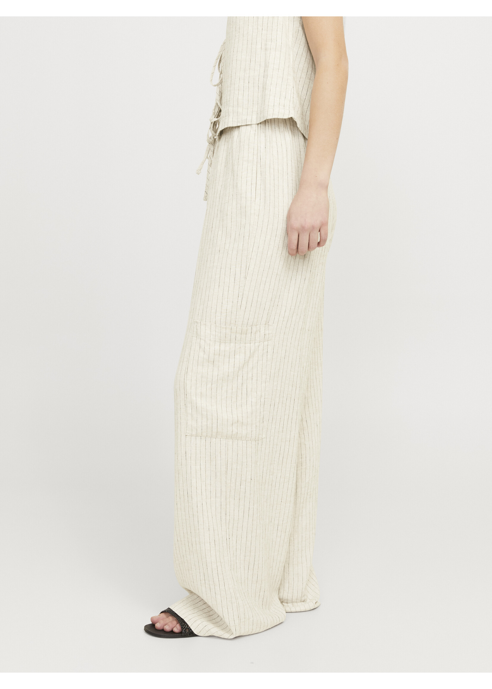 JJXX JXBREEZE FLORA SUMMER LINEN PANTS - FEATHER GRAY PINSTRIPE
