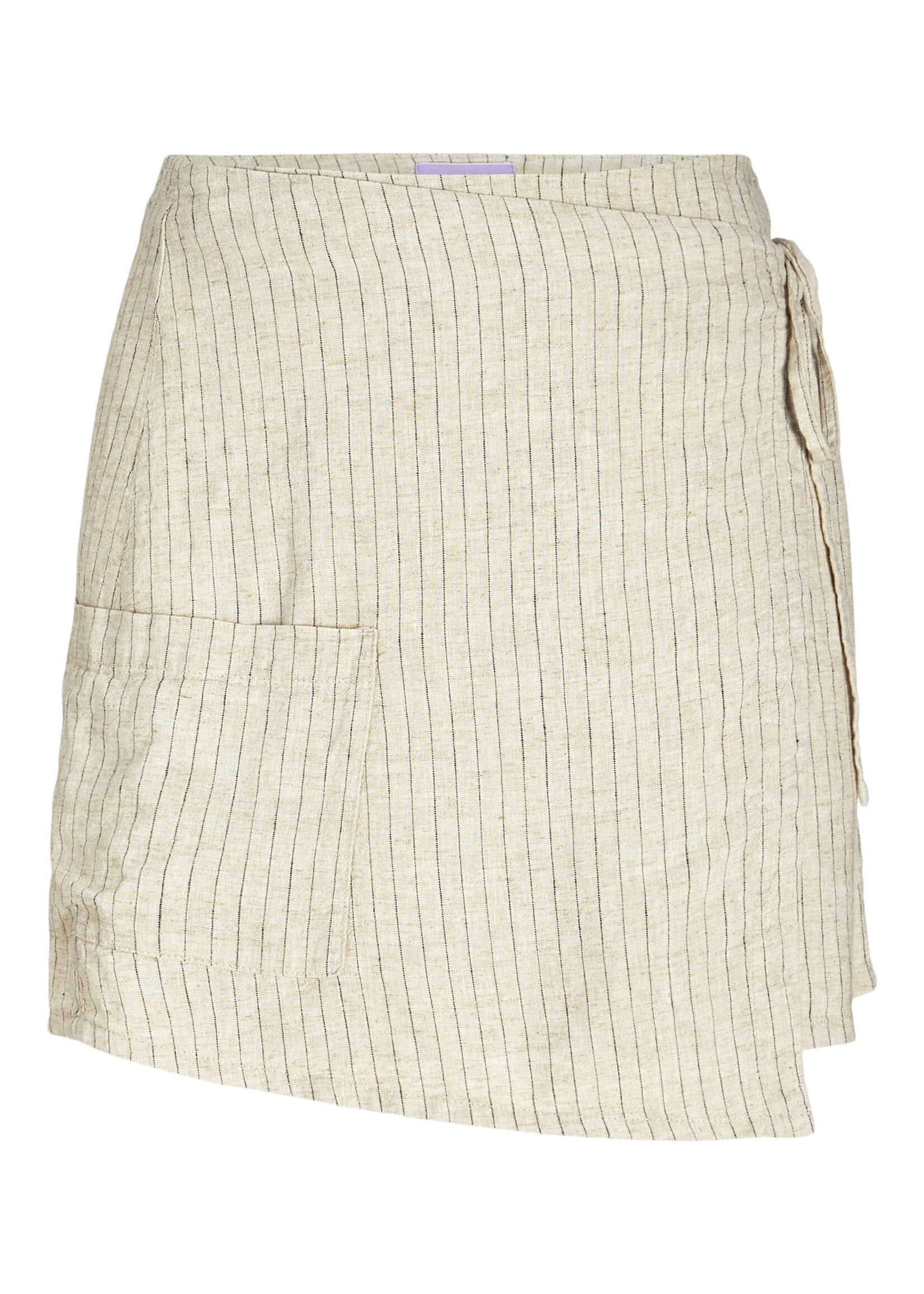 JXSIRI SUMMER WRAP LINEN SKIRT - FEATHER GRAY PINSTRIPE