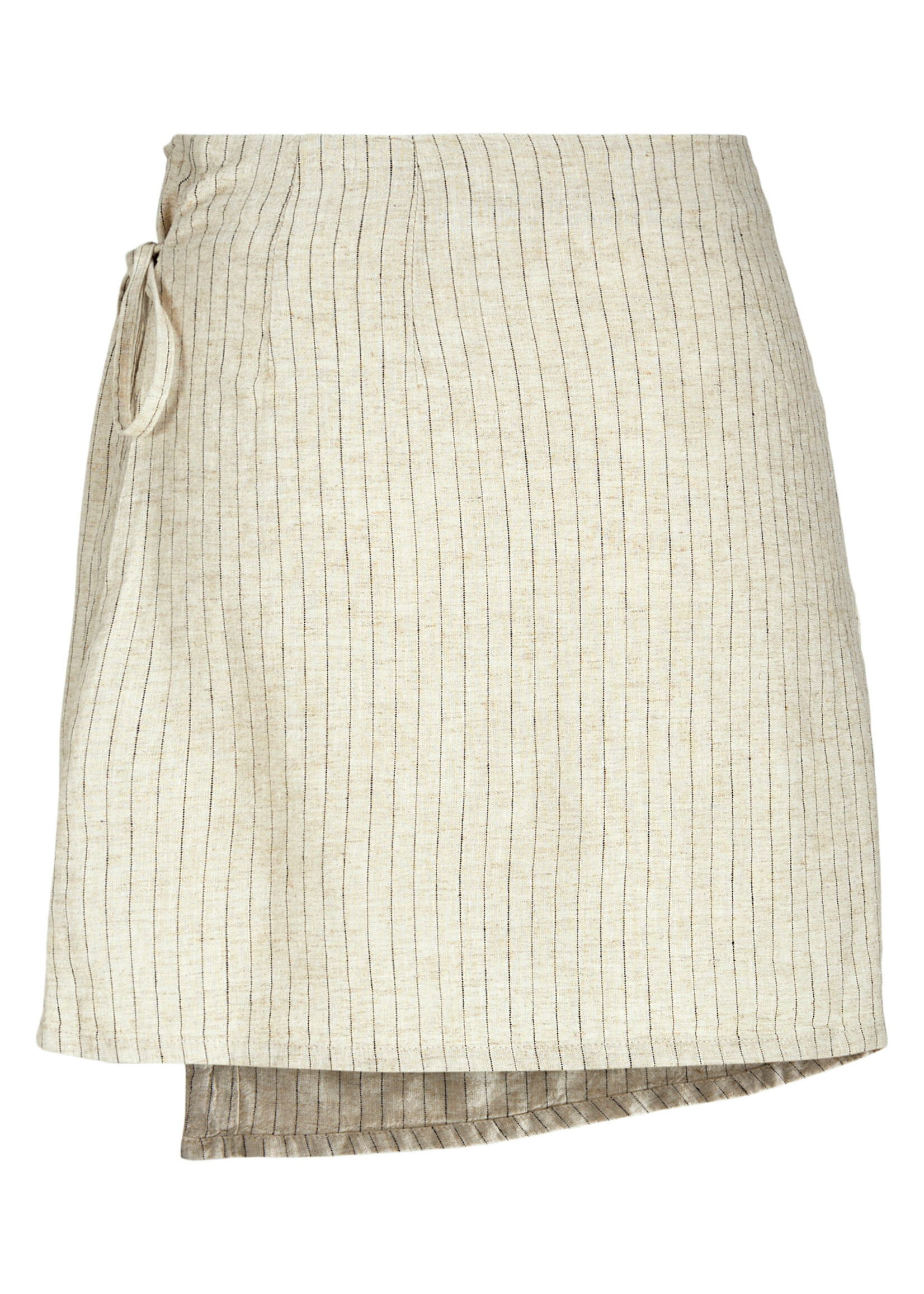JXSIRI SUMMER WRAP LINEN SKIRT - FEATHER GRAY PINSTRIPE