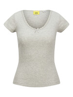 JXFAME SS LACE TOP -LIGHT GREY MELANGE