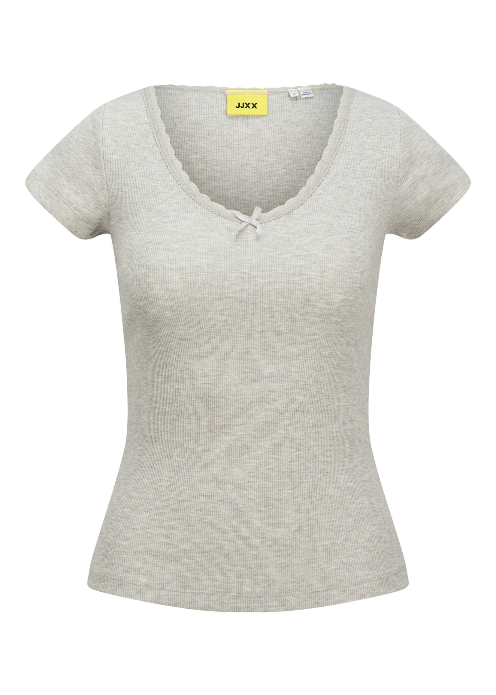 JXFAME SS LACE TOP -LIGHT GREY MELANGE