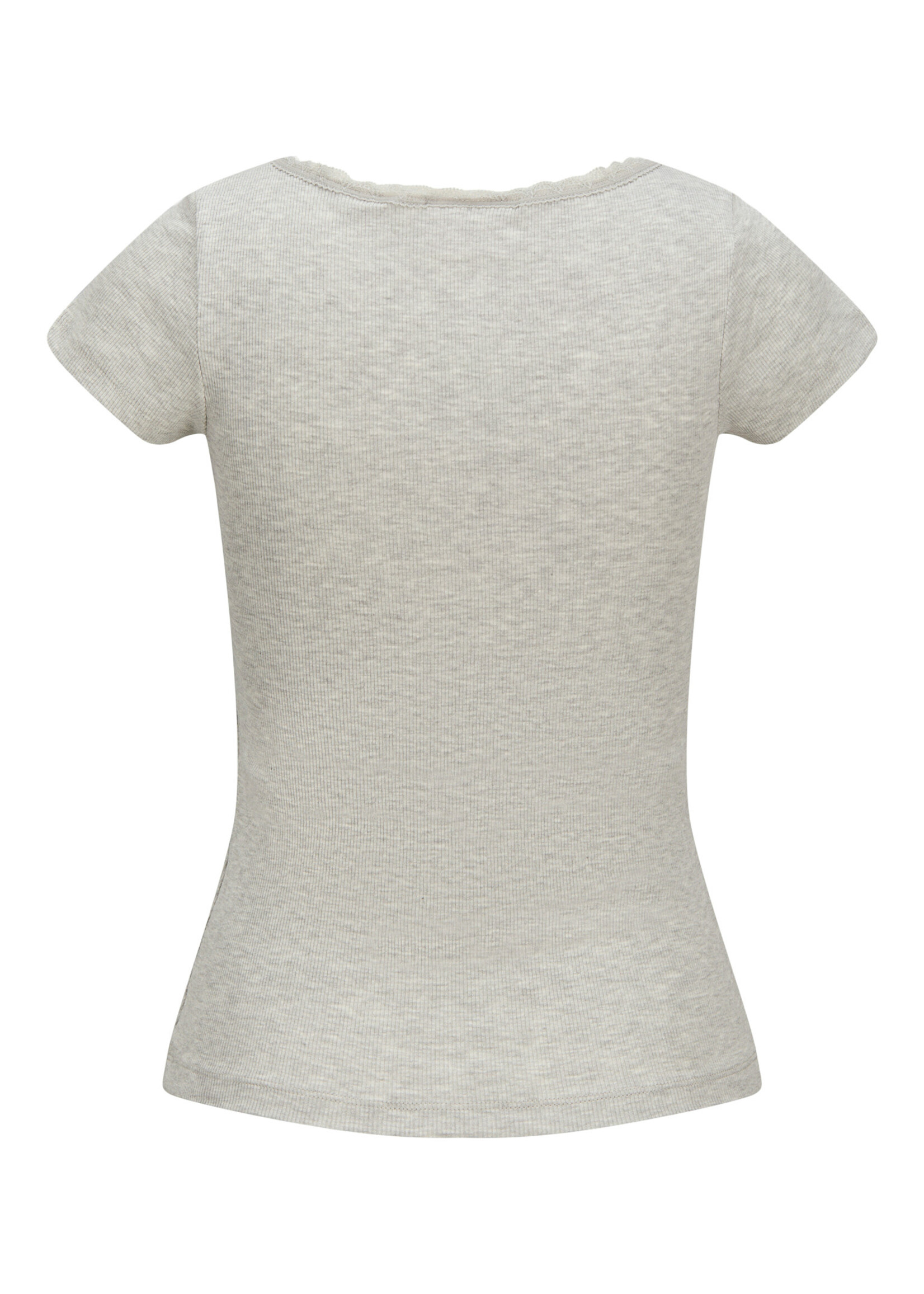 JXFAME SS LACE TOP -LIGHT GREY MELANGE