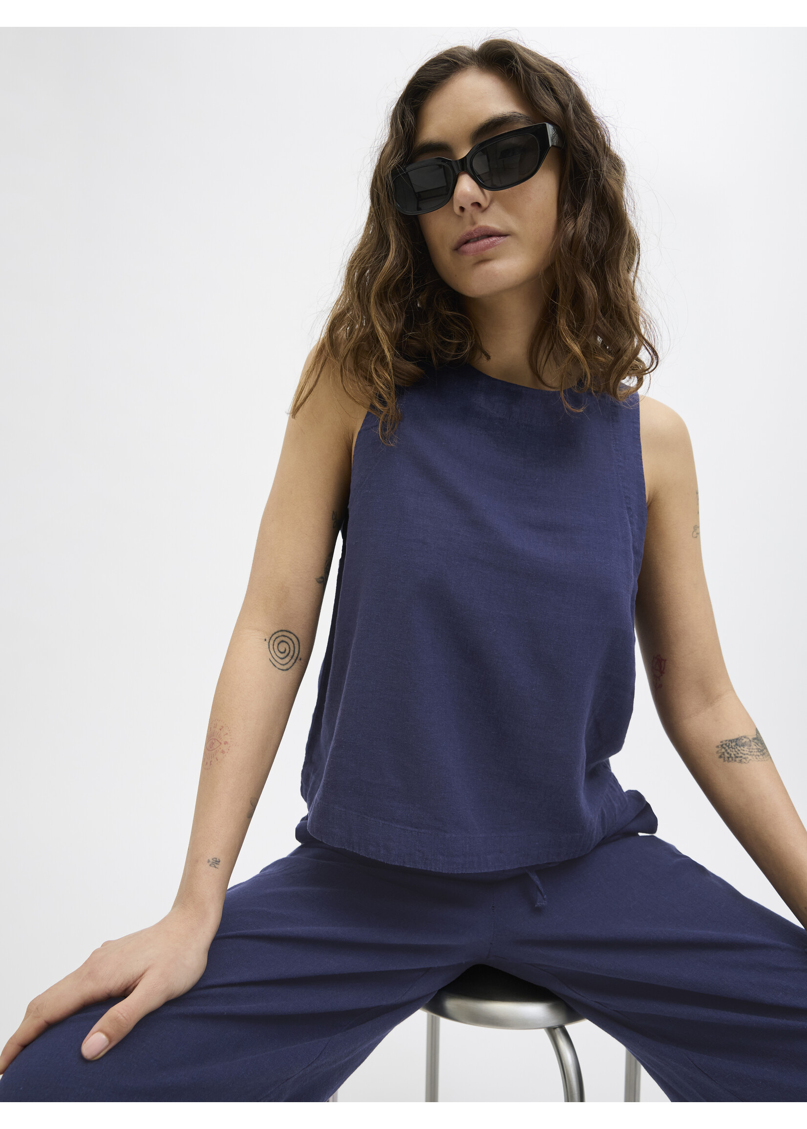 JXBREEZE SUMMER LINEN TOP - PEACOAT