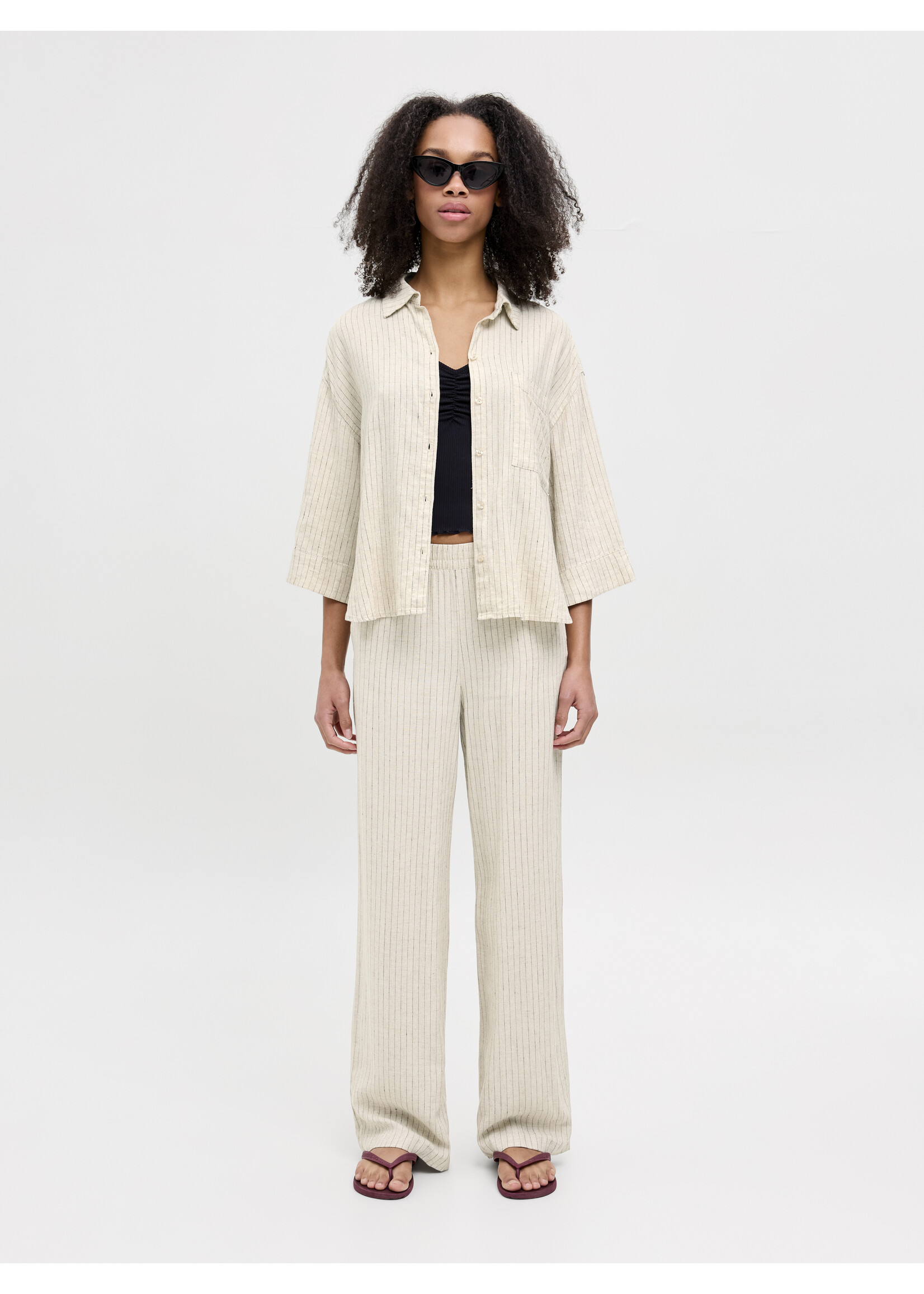 JXPOPPY SUMMER PRANT- FEATHER GREY PINSTRIPE