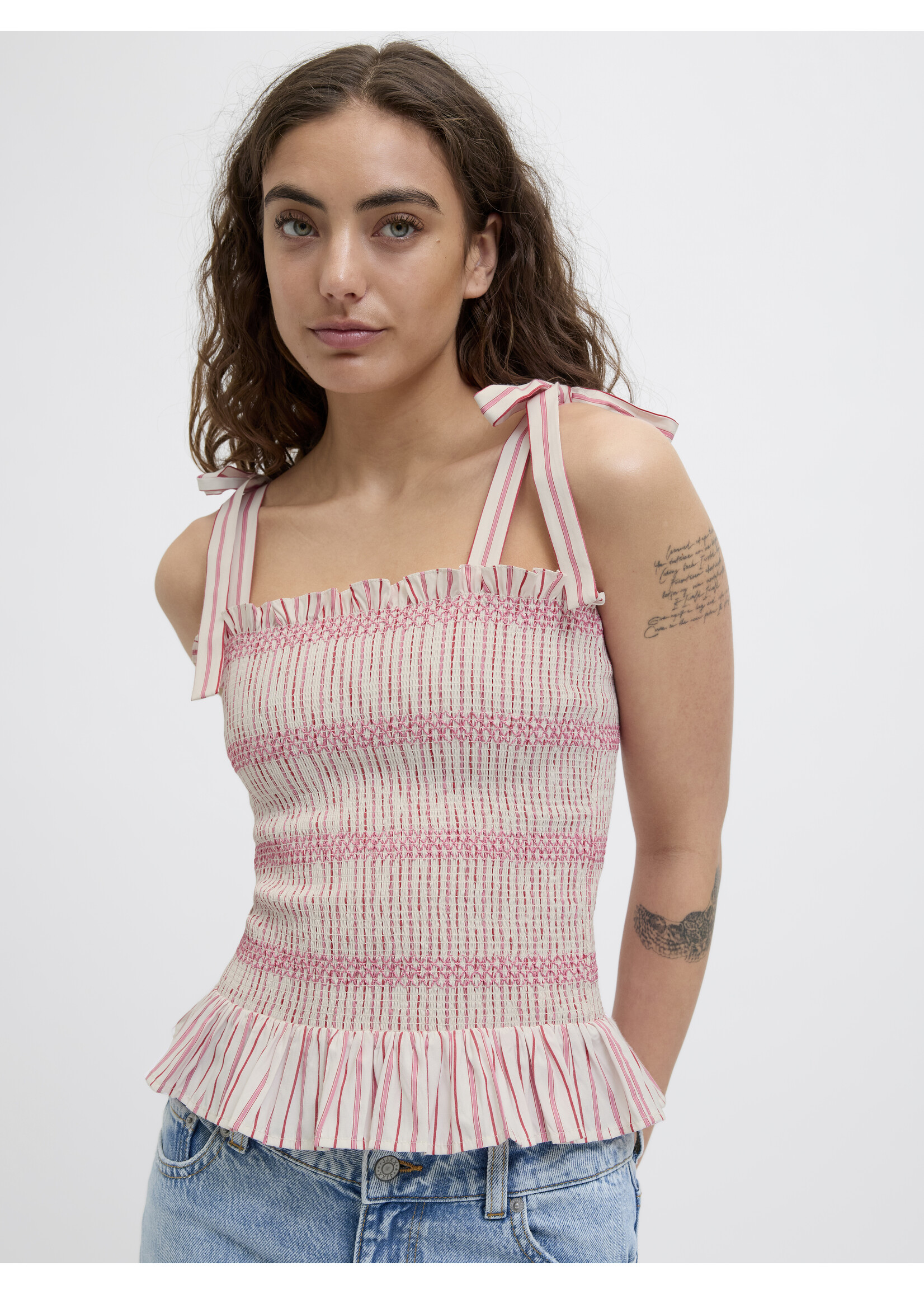 JJXX JXCARO POPLIN SMOCK TOP - MORNING GLORY STRIPES