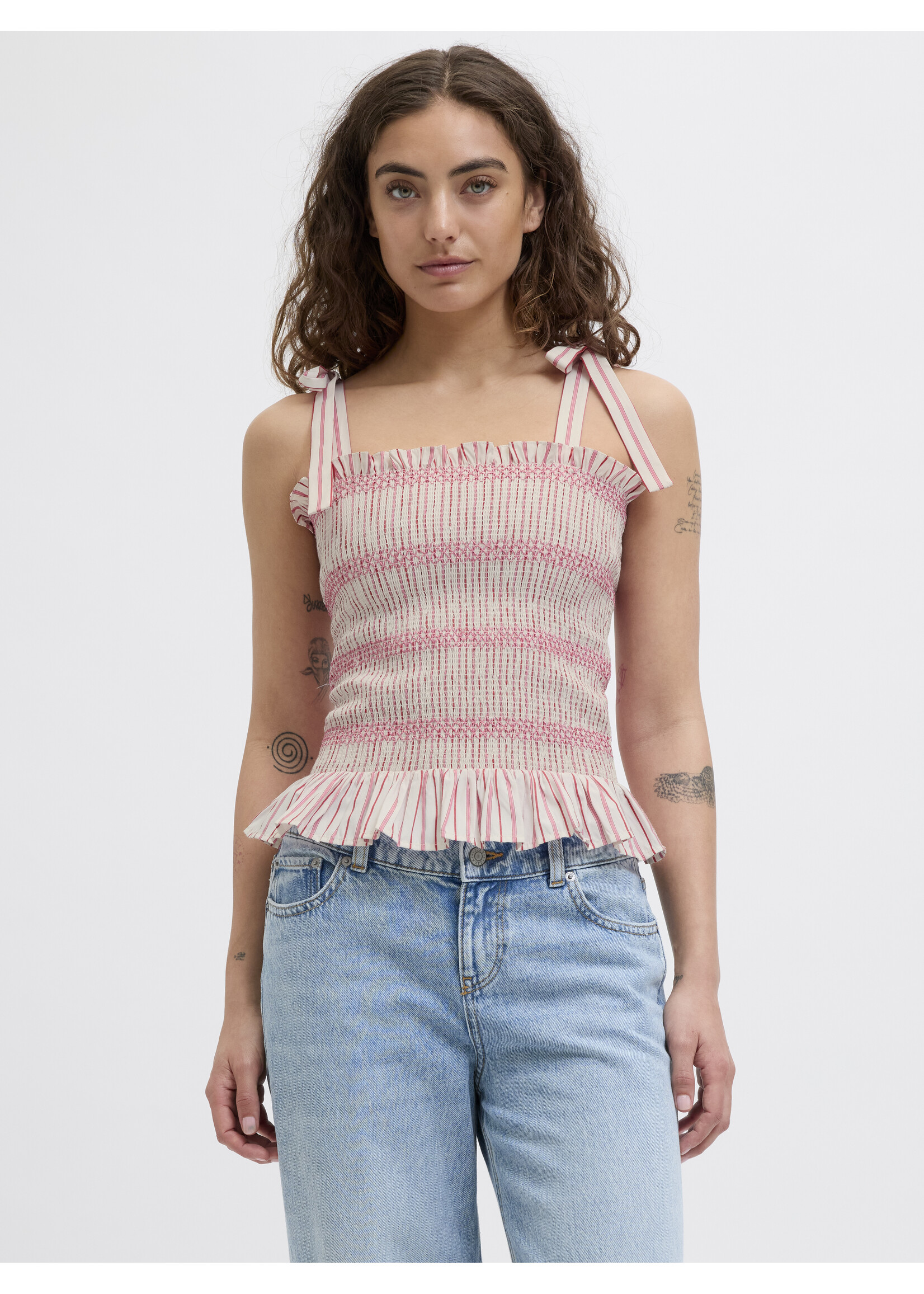 JXCARO POPLIN SMOCK TOP - MORNING GLORY STRIPES