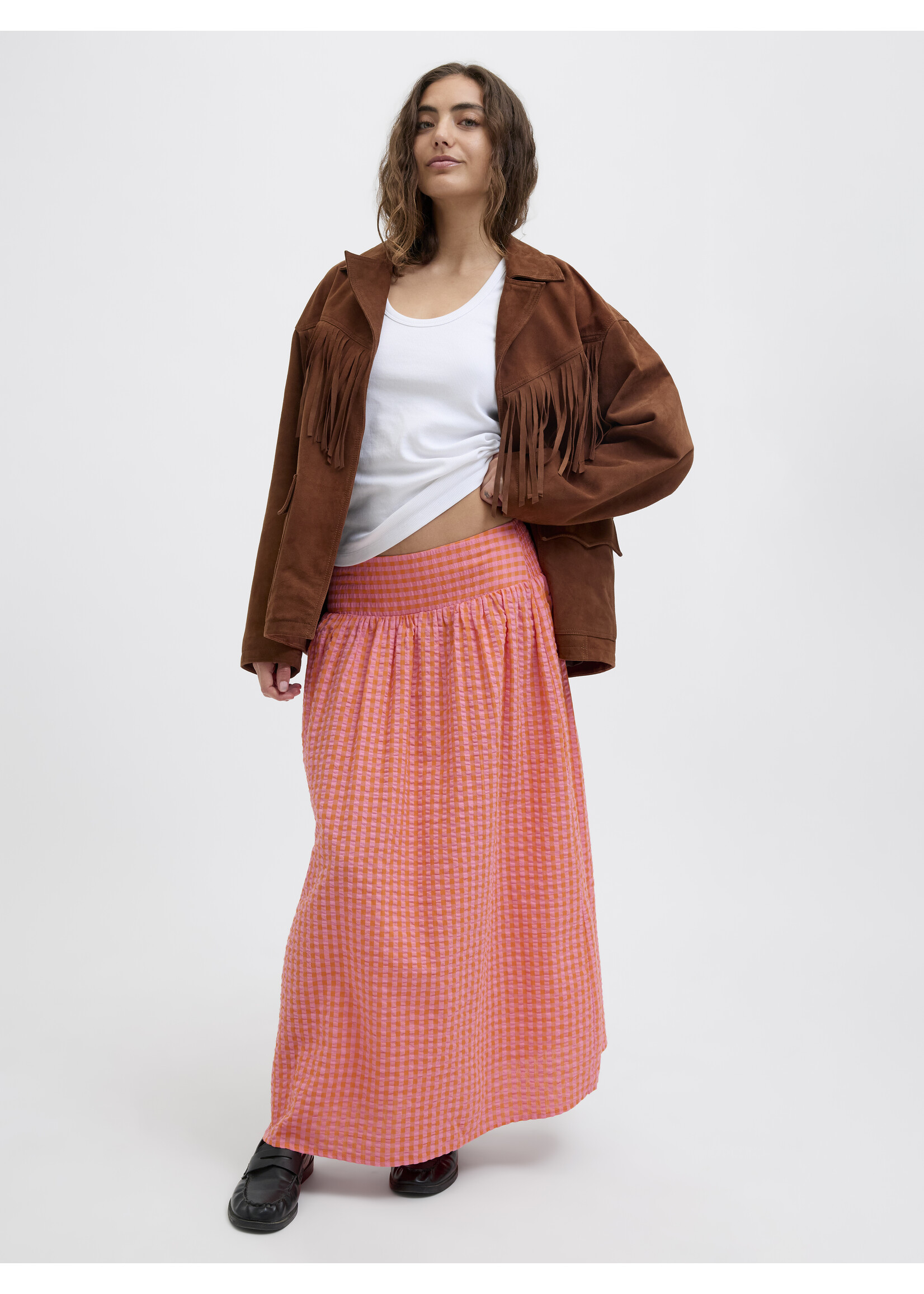 JJXX JXPETRA SEERSUCKER SMOCK LONG SKIRT - PERSIMMON ORANGE