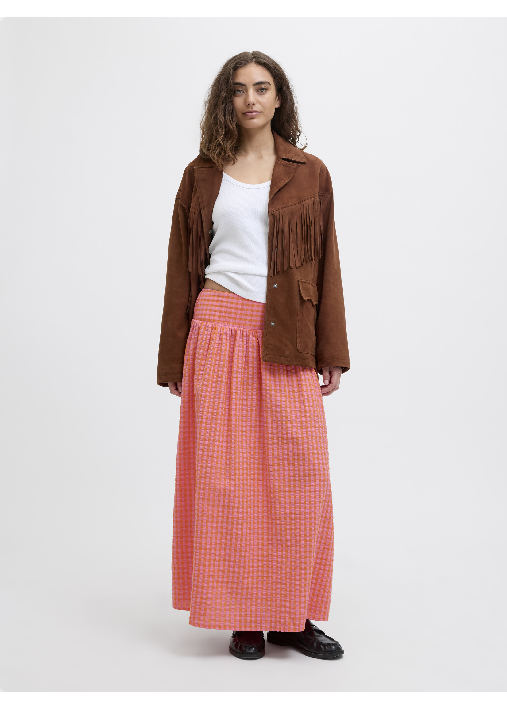 JJXX JXPETRA SEERSUCKER SMOCK LONG SKIRT - PERSIMMON ORANGE