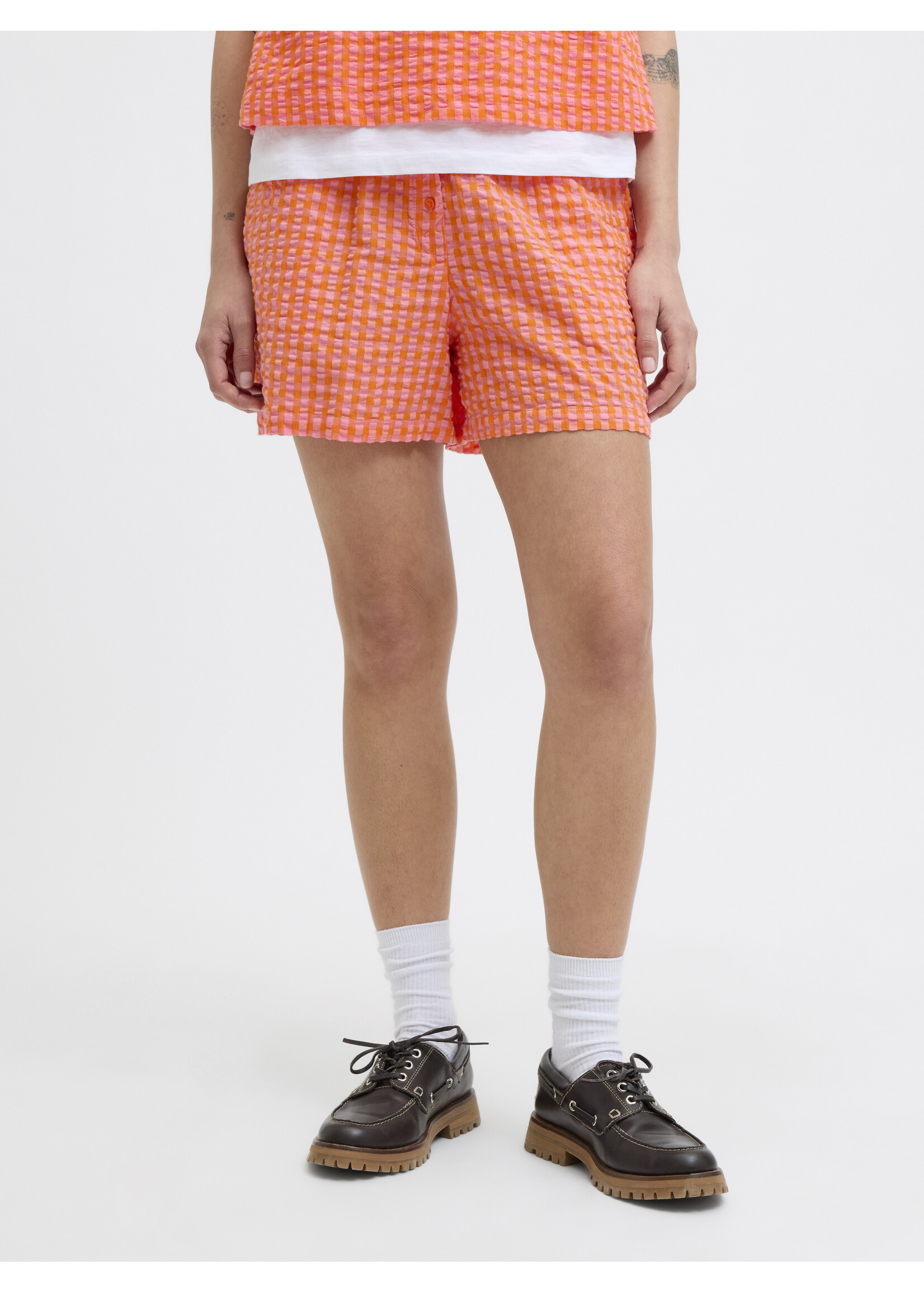 JJXX JXPETRA SEERSUCKER SHORTS - PERSIMMON ORANGE