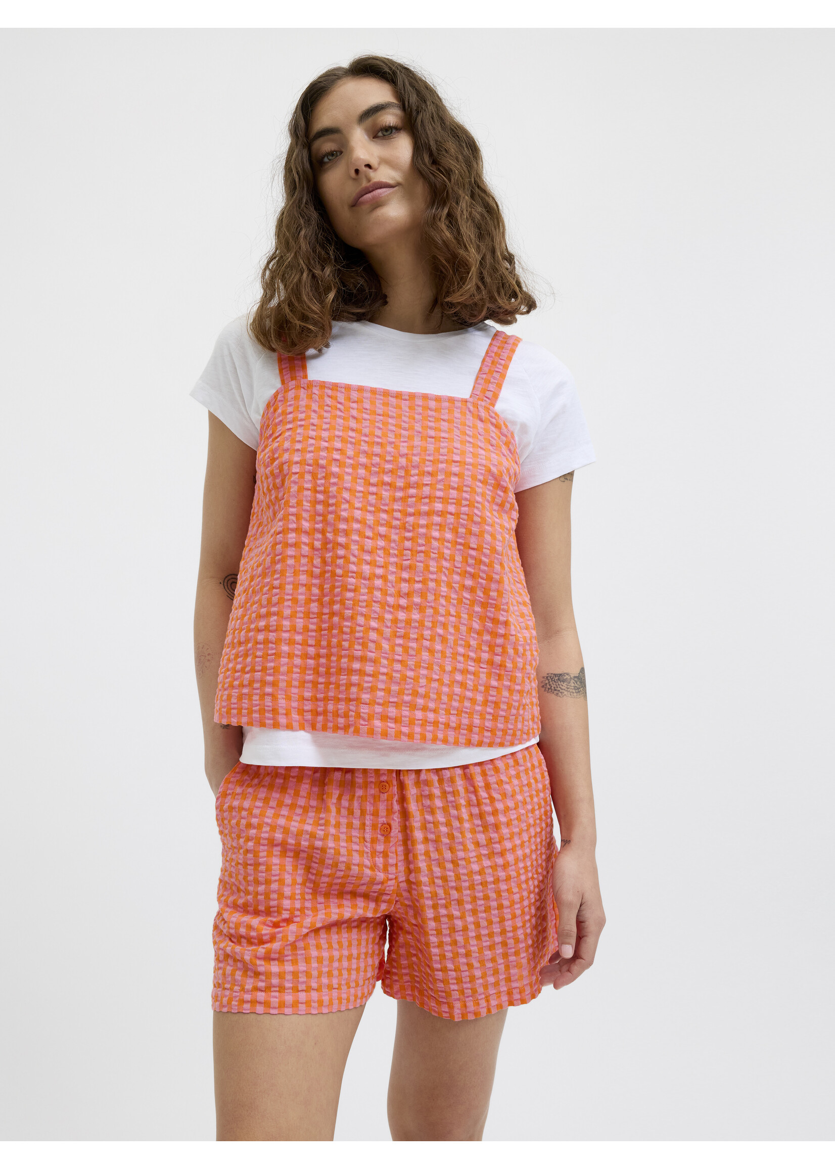 JJXX JXPETRA SEERSUCKER SHORTS - PERSIMMON ORANGE