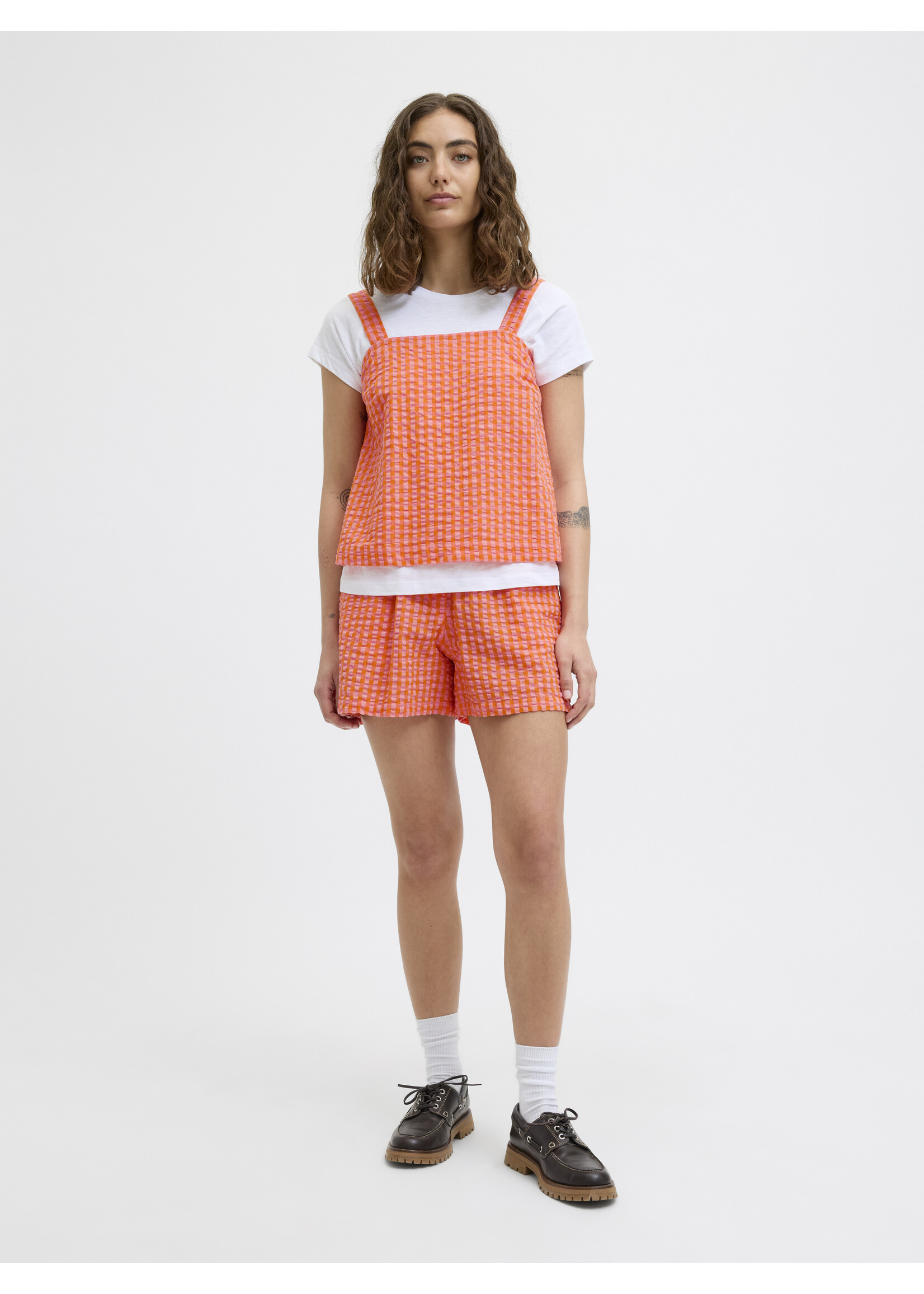 JJXX JXPETRA SEERSUCKER SHORTS - PERSIMMON ORANGE