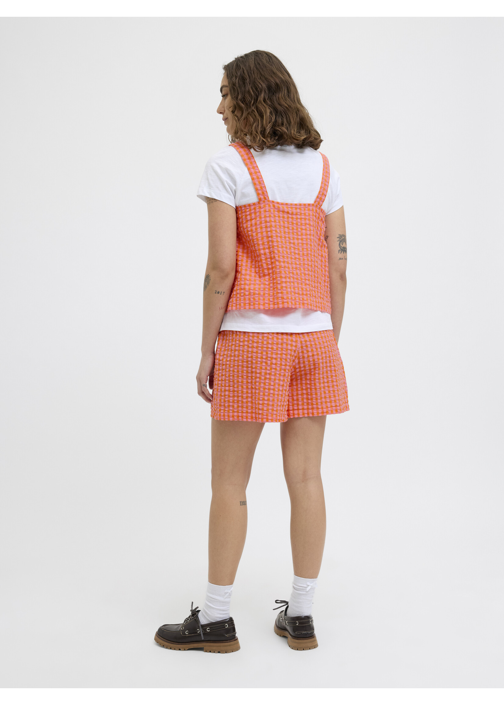 JJXX JXPETRA SEERSUCKER SHORTS - PERSIMMON ORANGE