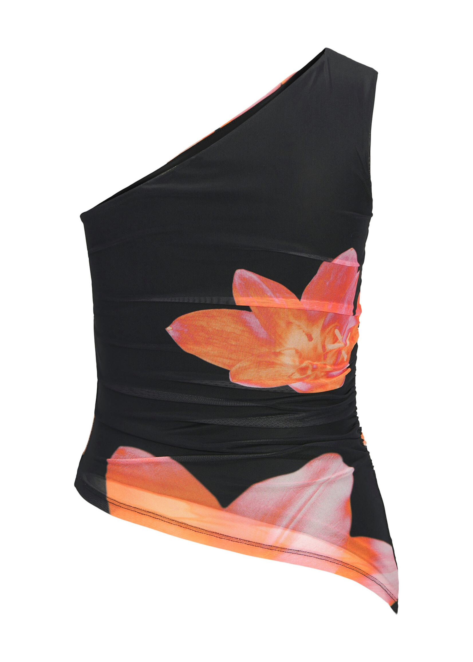 JXMINNA MESH ASSYMETRIC TOP - BLACK