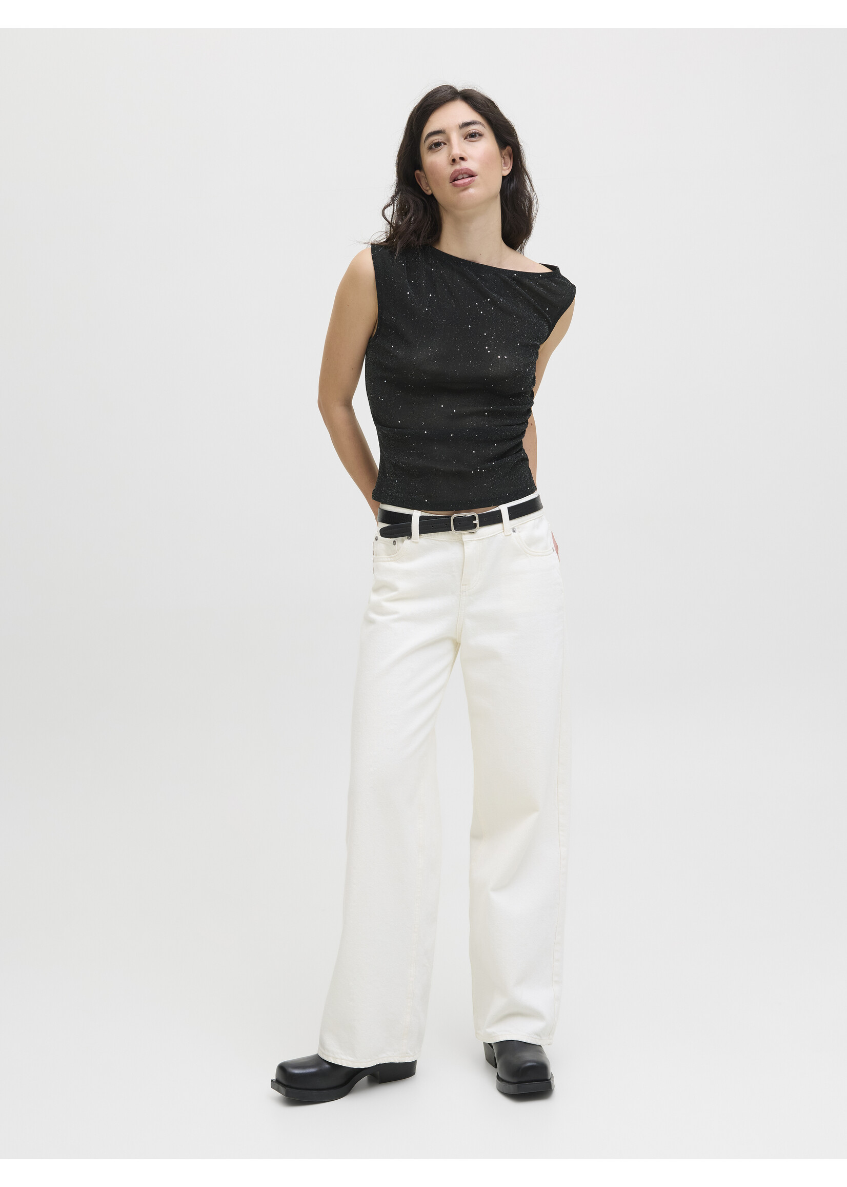 JXHOLLY ASYM TOP - GLITTER BLACK