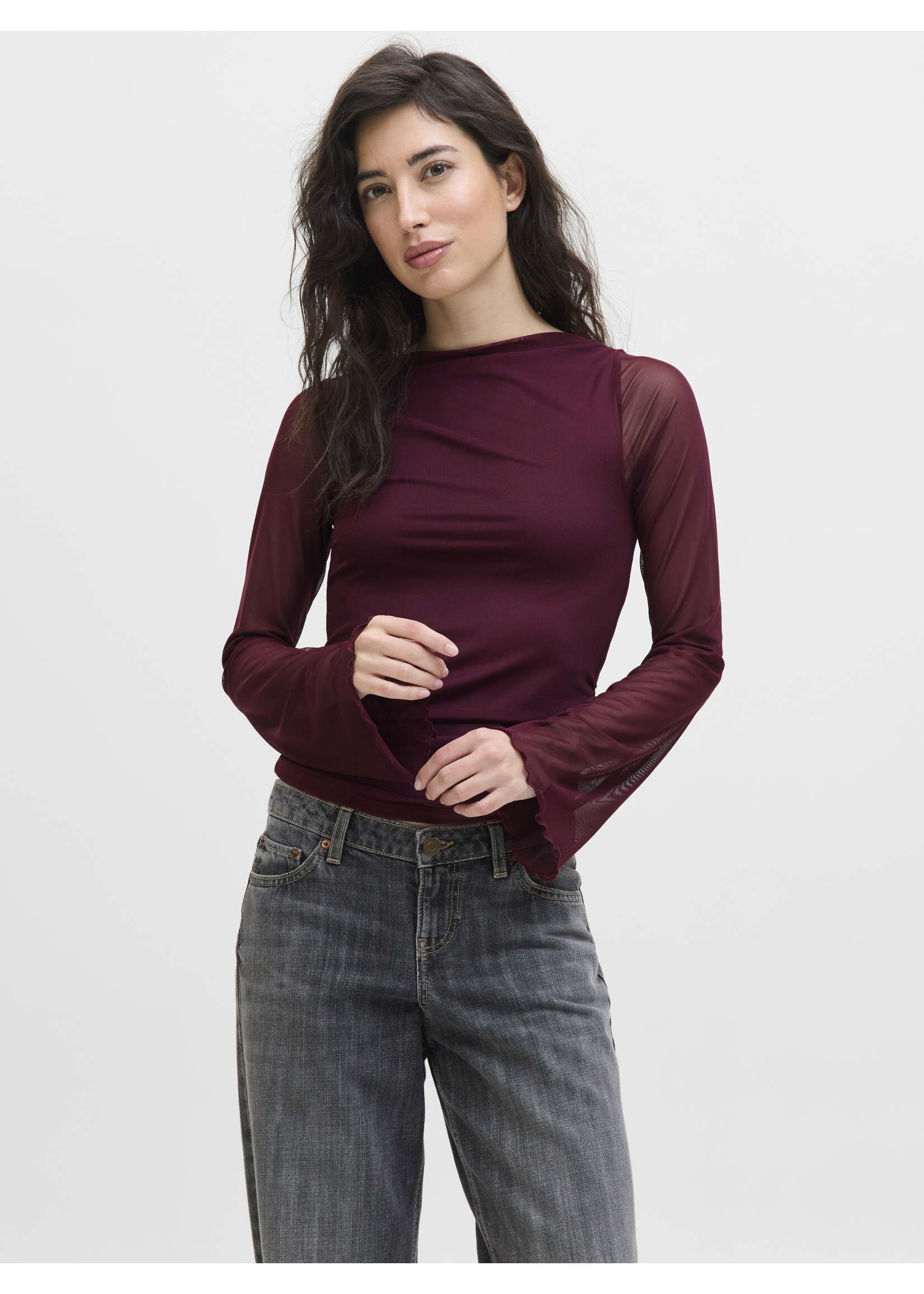 JXMINNA MESH LS TOP - CABERNET