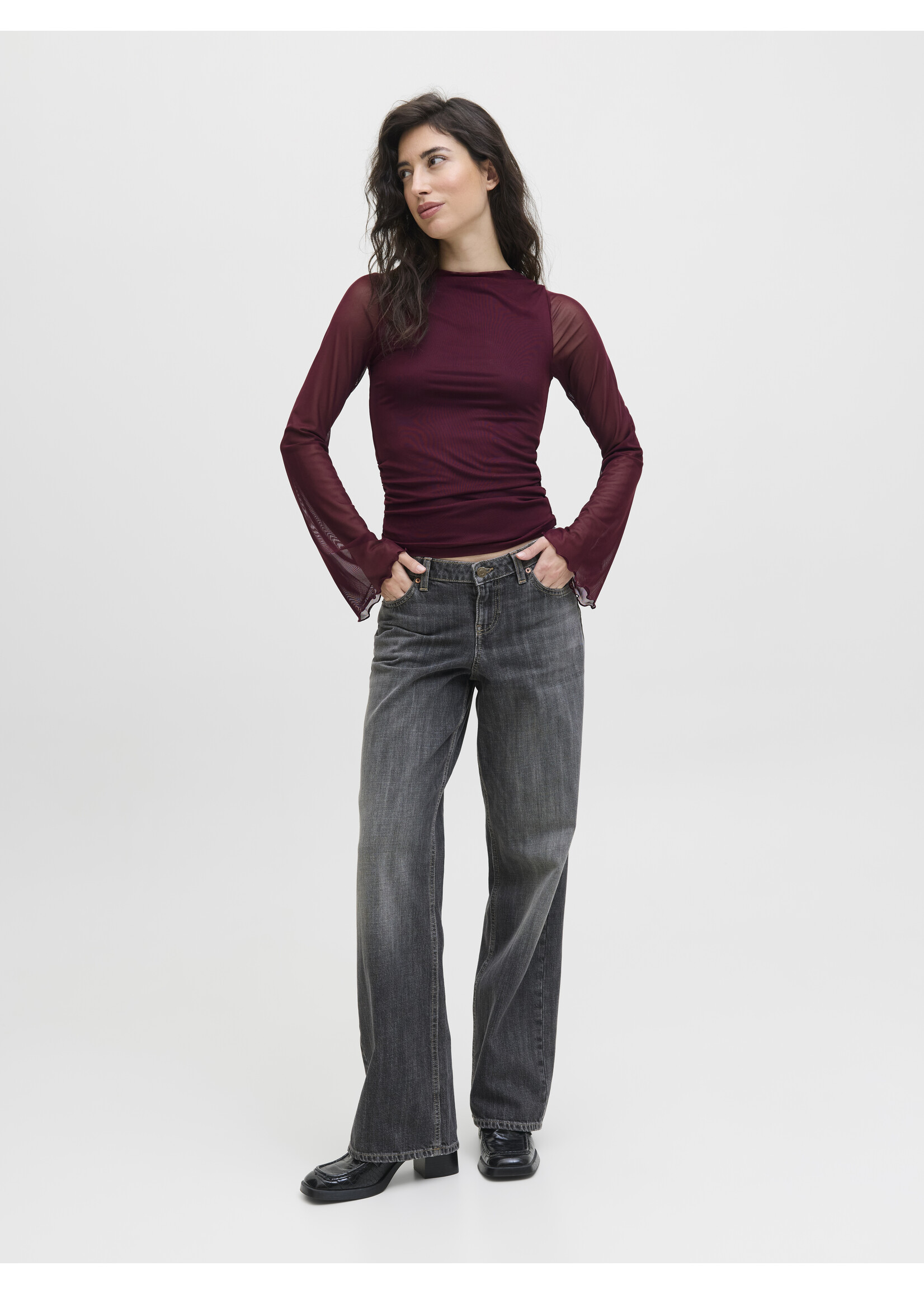 JXMINNA MESH LS TOP - CABERNET