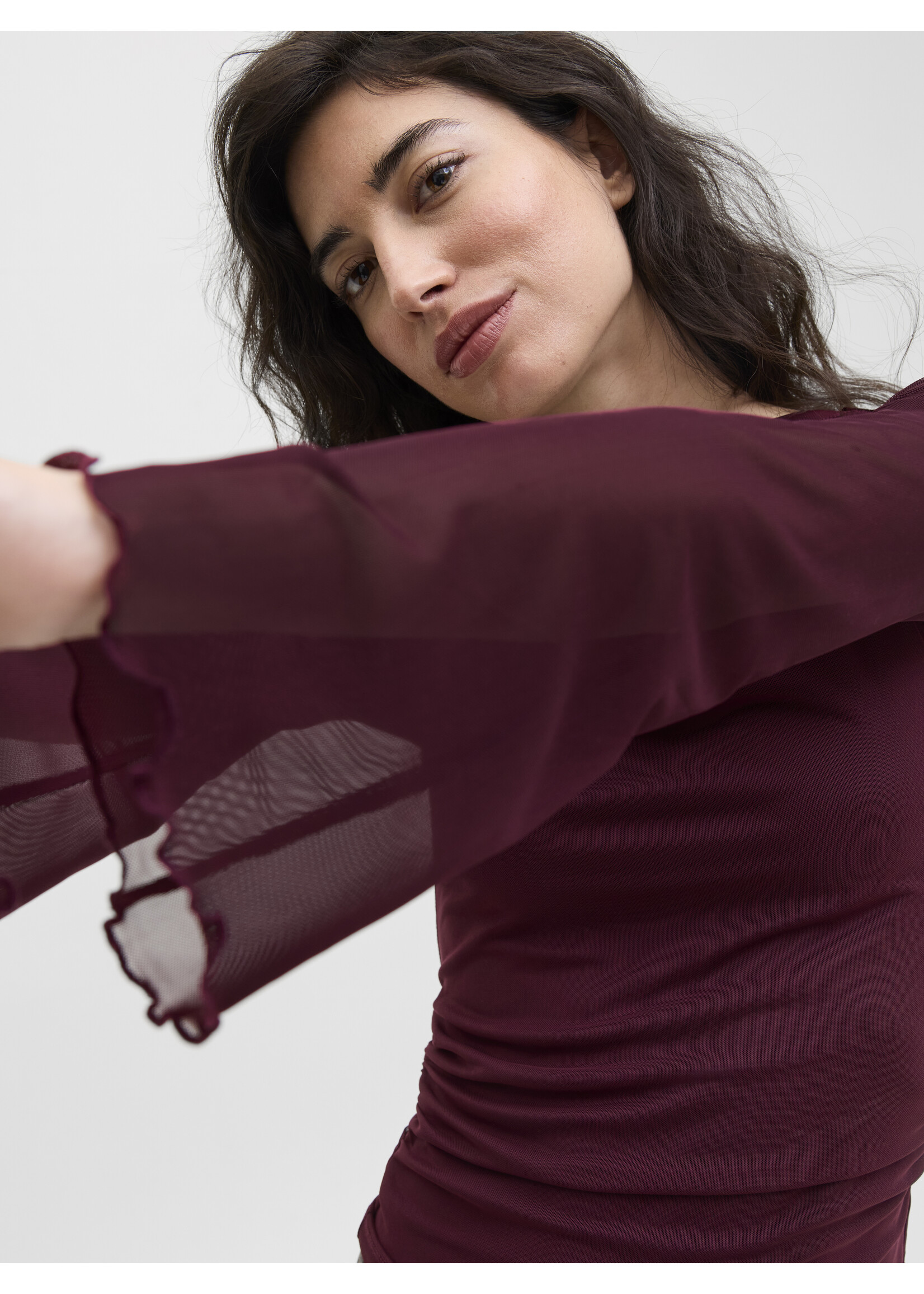 JXMINNA MESH LS TOP - CABERNET