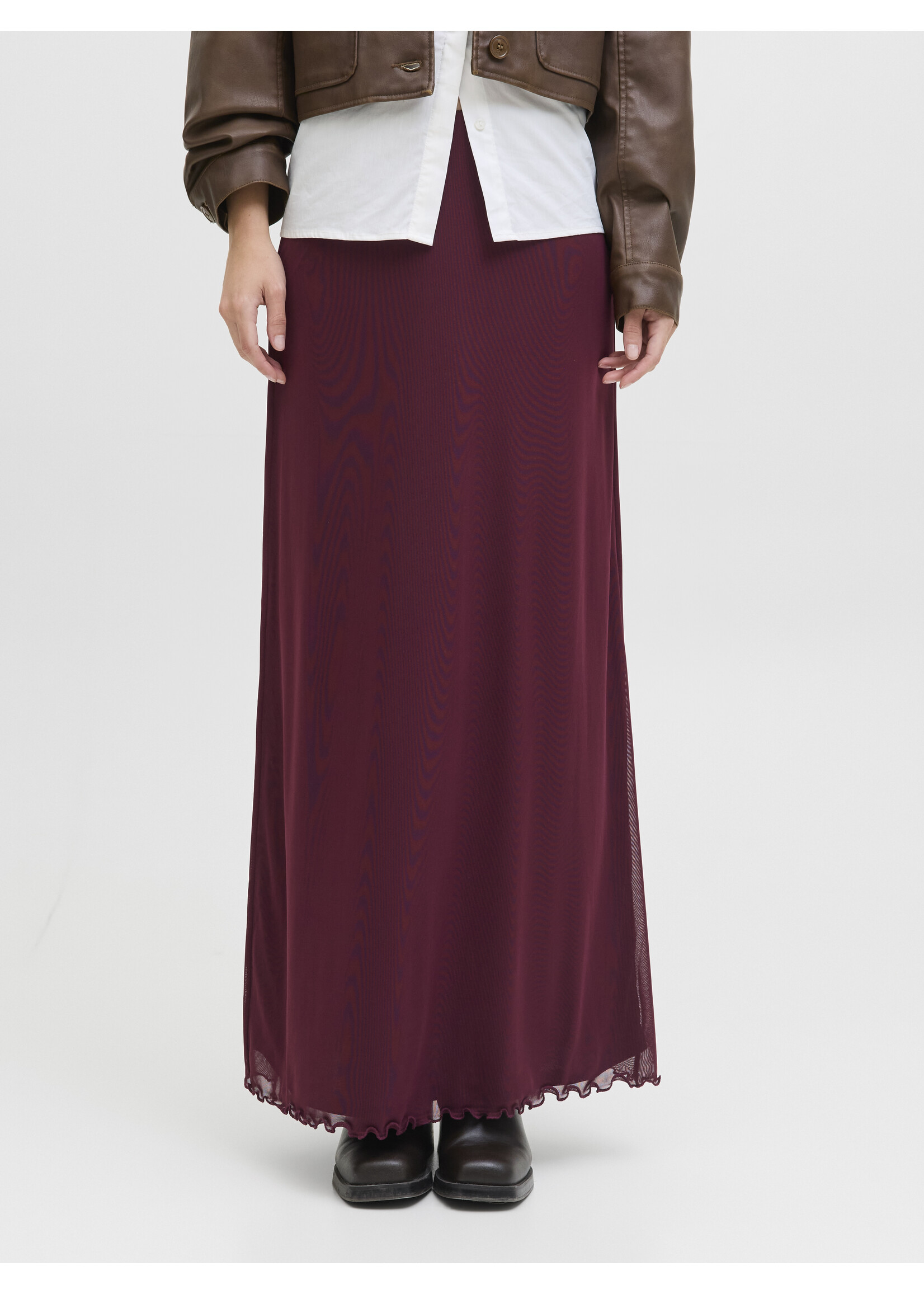 JXMINNA LONG MESH SKIRT - CABERNET