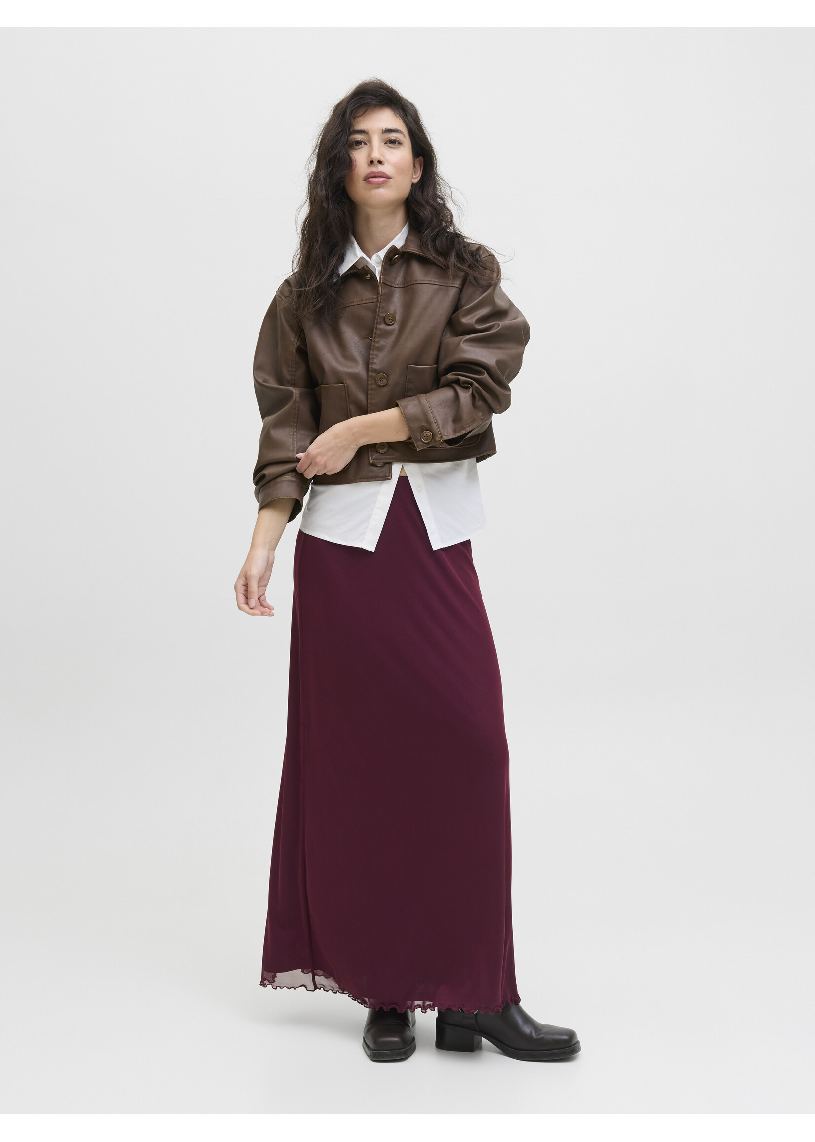 JXMINNA LONG MESH SKIRT - CABERNET