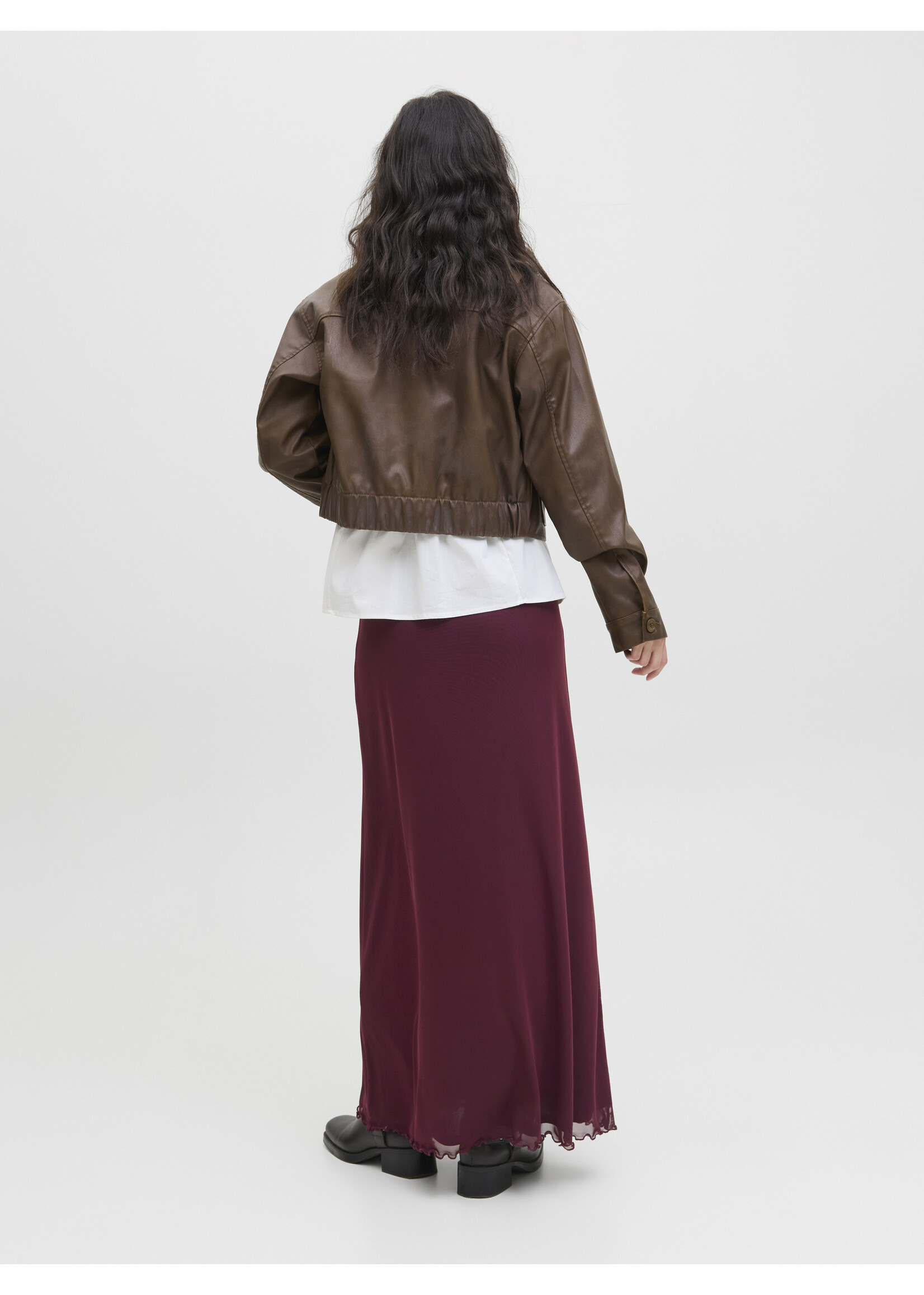 JXMINNA LONG MESH SKIRT - CABERNET