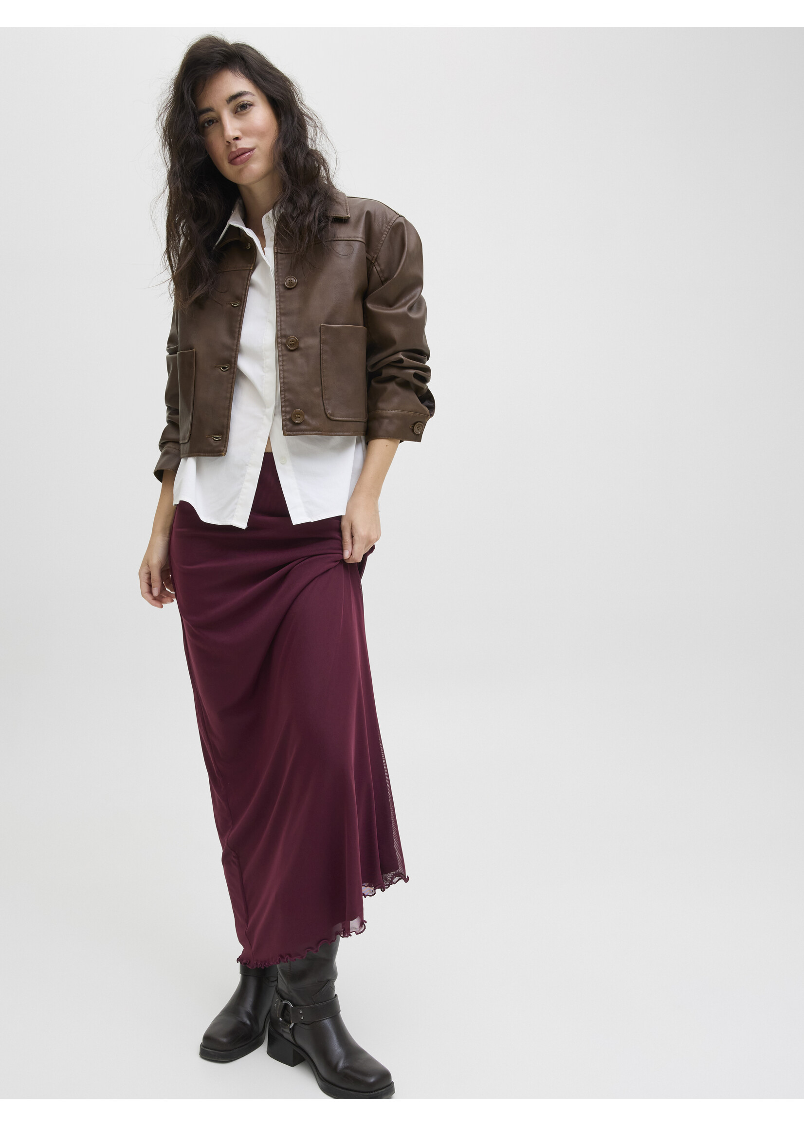 JXMINNA LONG MESH SKIRT - CABERNET