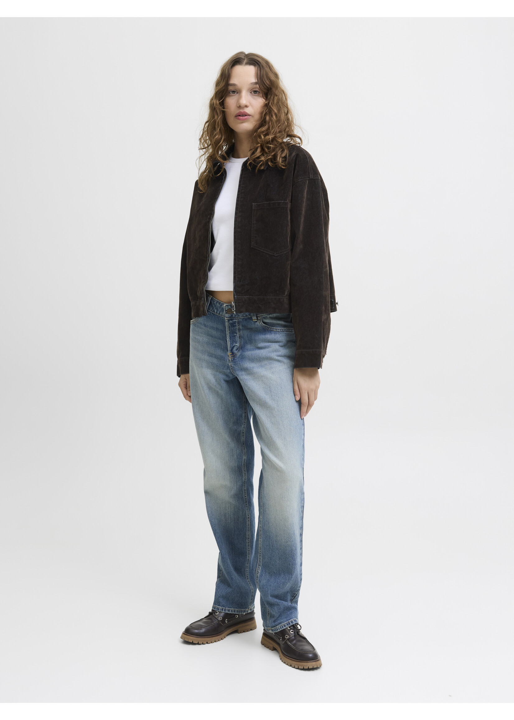 JXMIA FLOCK DENIM JACKET - BROWN DENIM