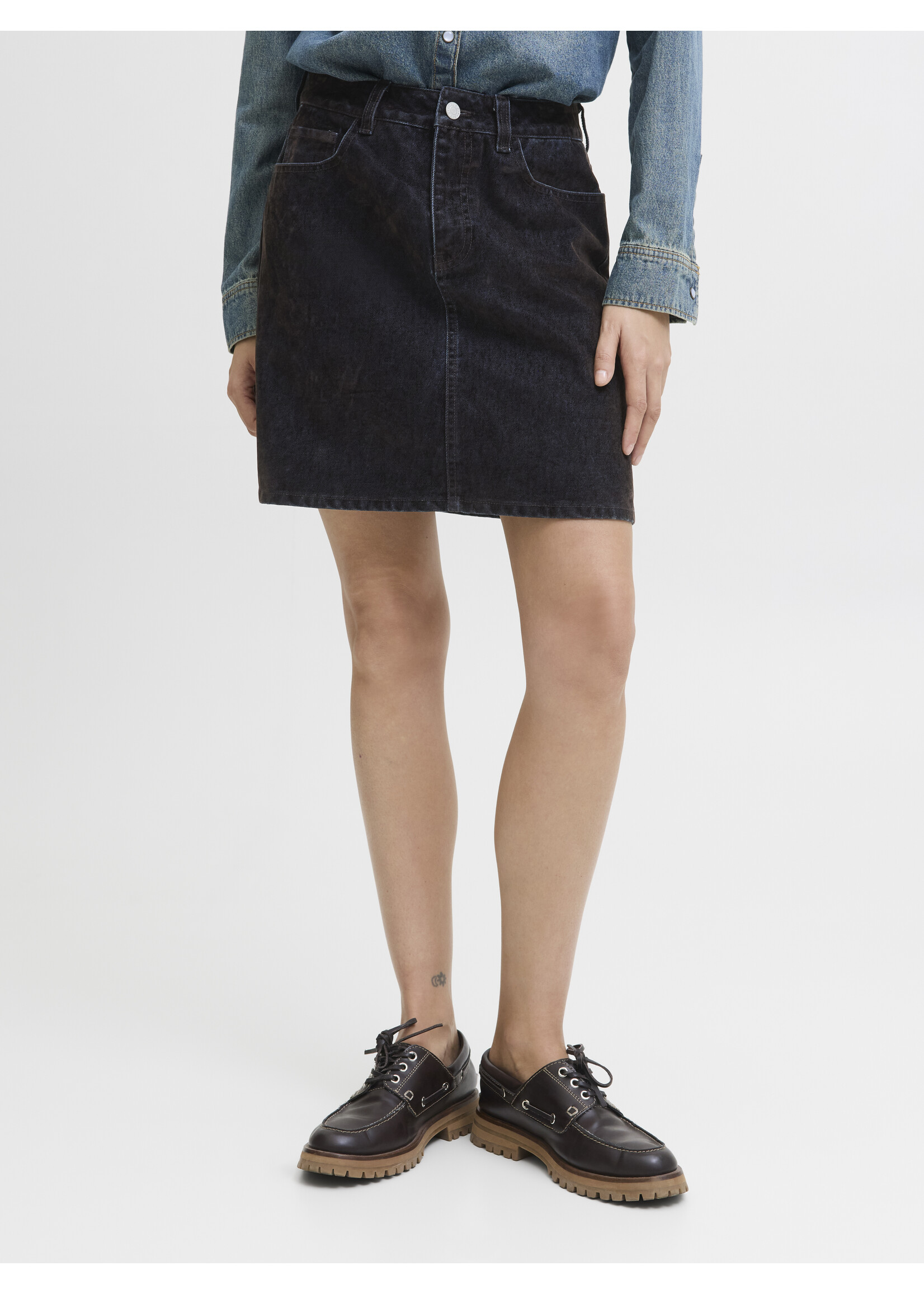 JXMIA FLOCK  DENIM SKIRT - BROWN DENIM