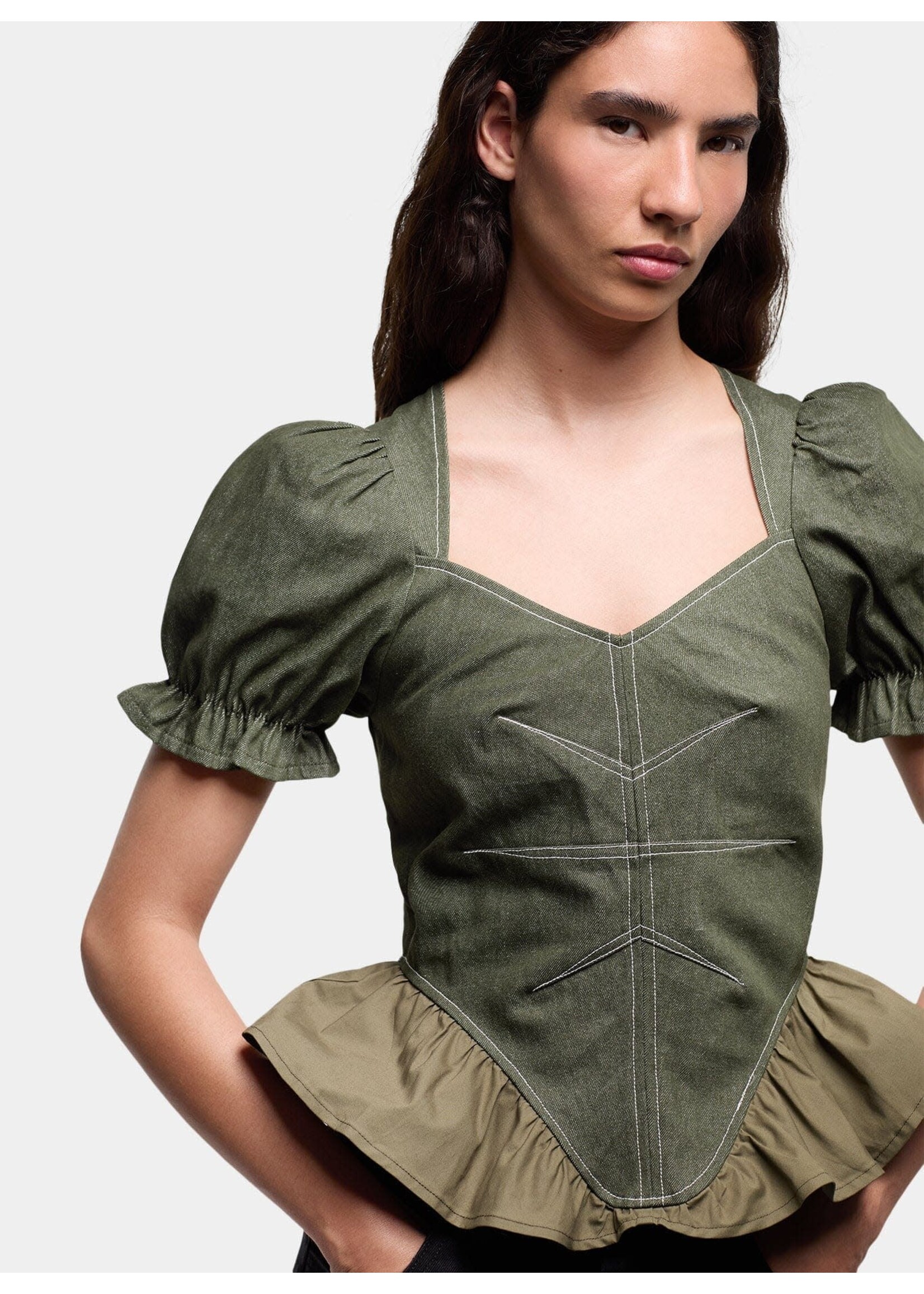 Laagam Regina puff sleeve blouse - Khaki