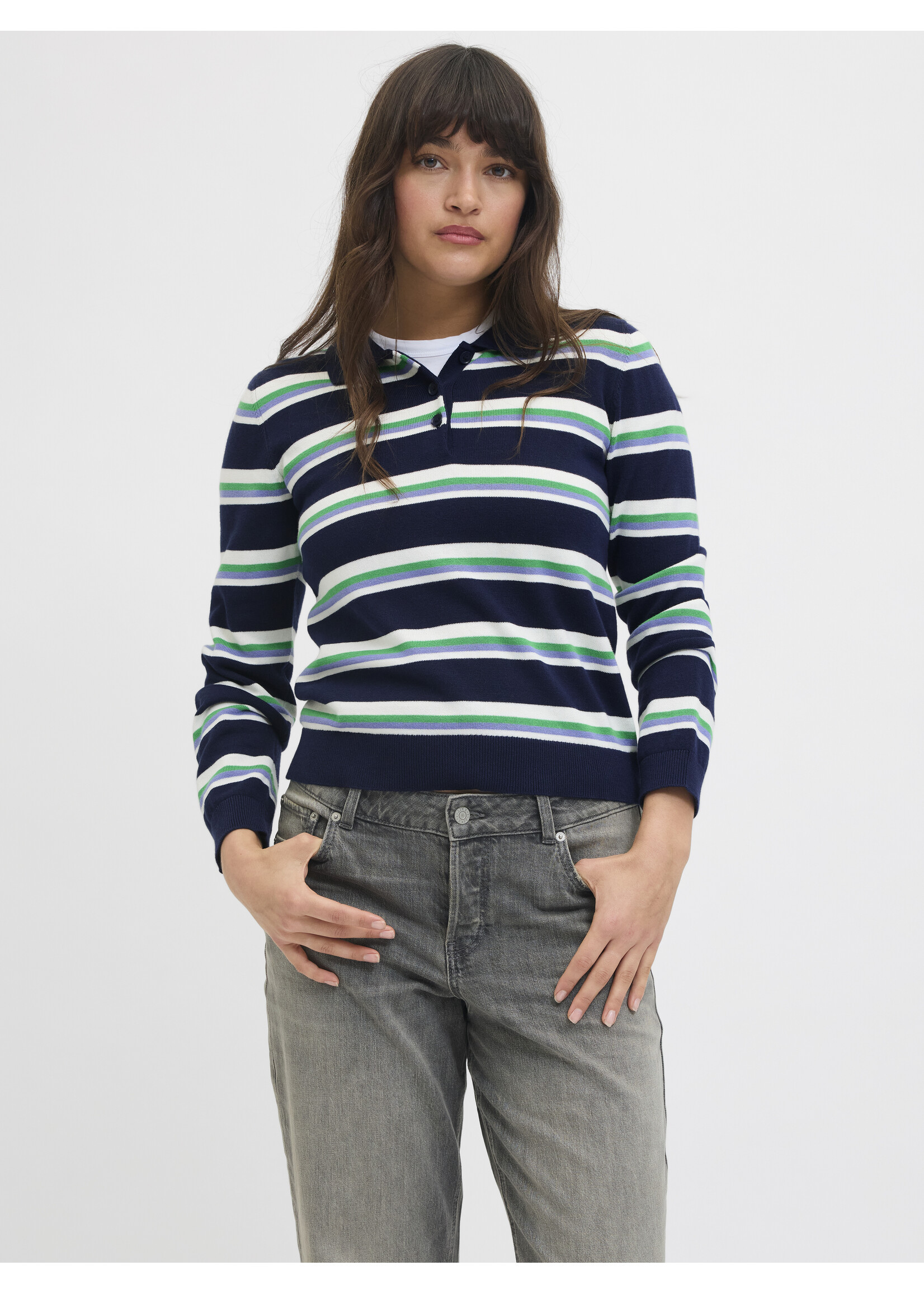JXLILIANA LS POLO KNIT - BLUE STRIPES
