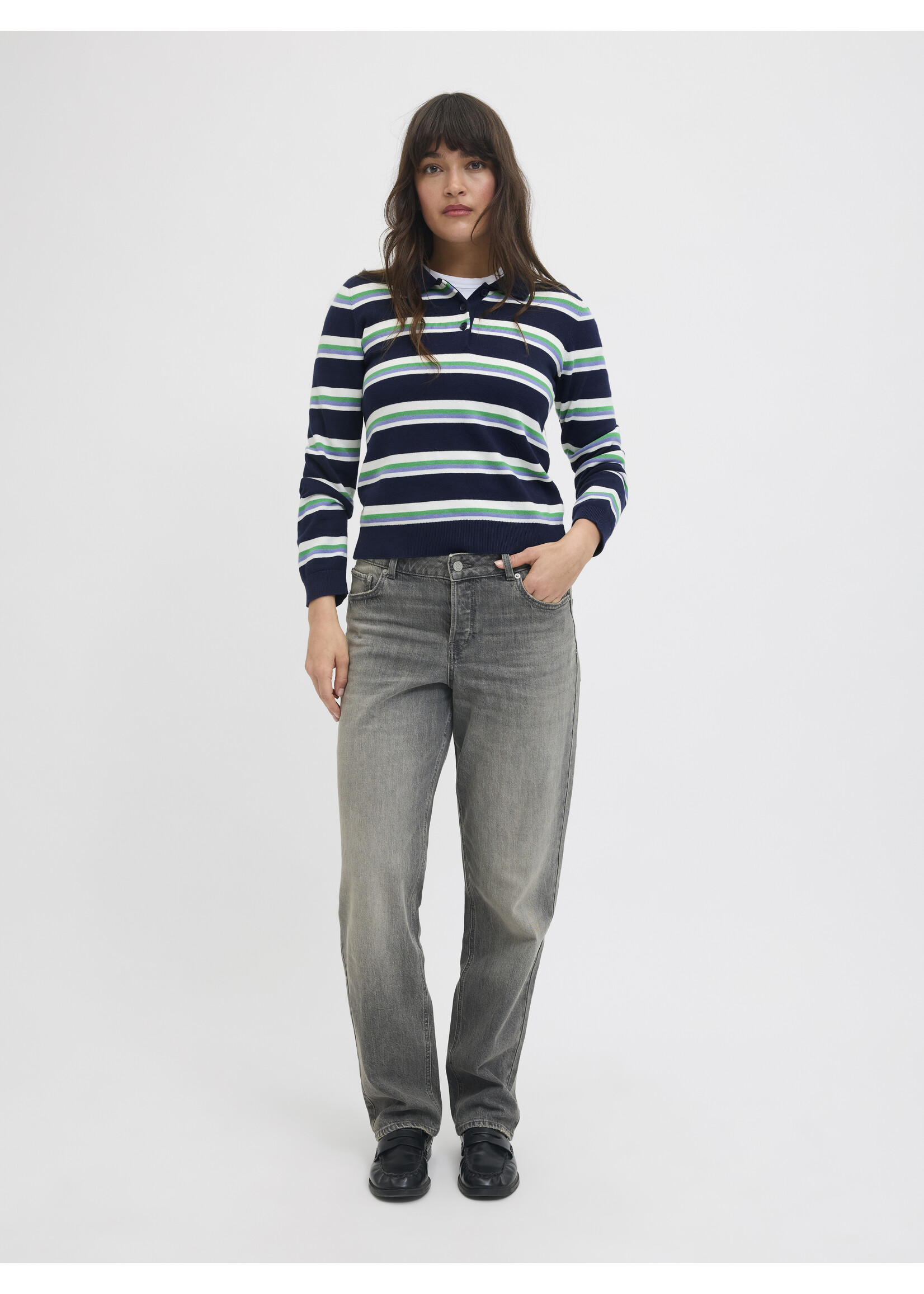 JXLILIANA LS POLO KNIT - BLUE STRIPES
