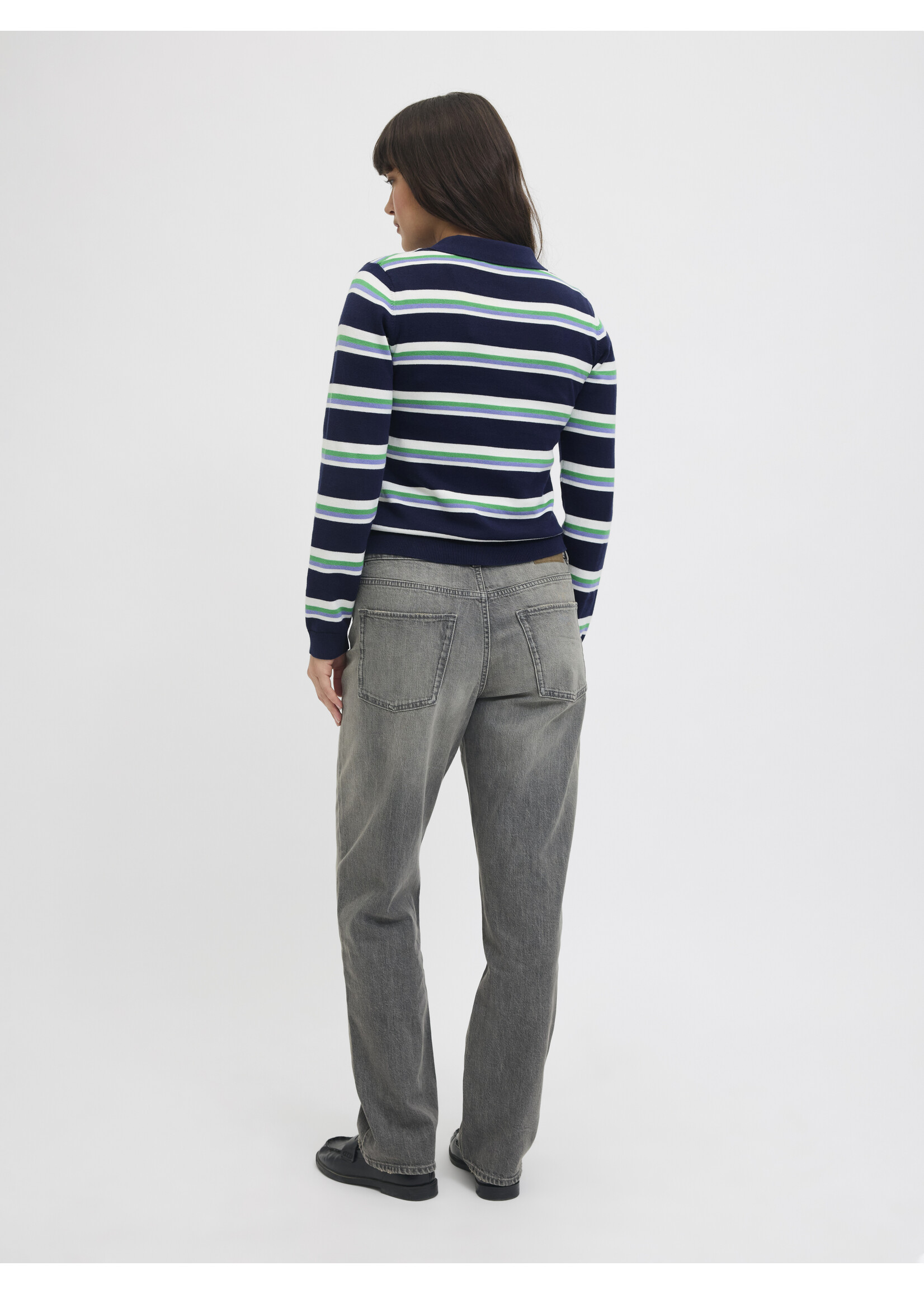 JXLILIANA LS POLO KNIT - BLUE STRIPES