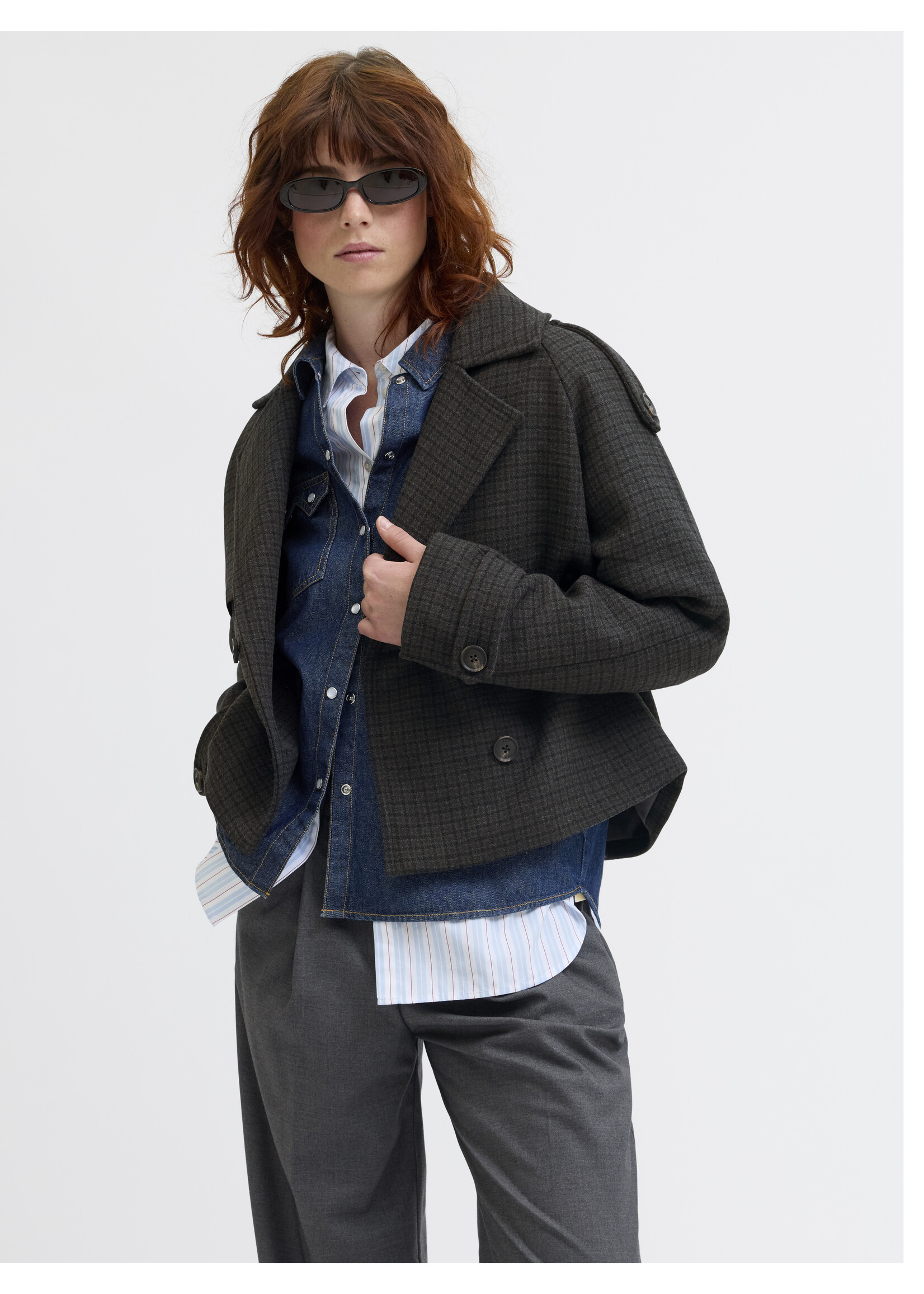 JXELLE CARLIE SHORT TRENCHCOAT - DARK GREY MELANGE