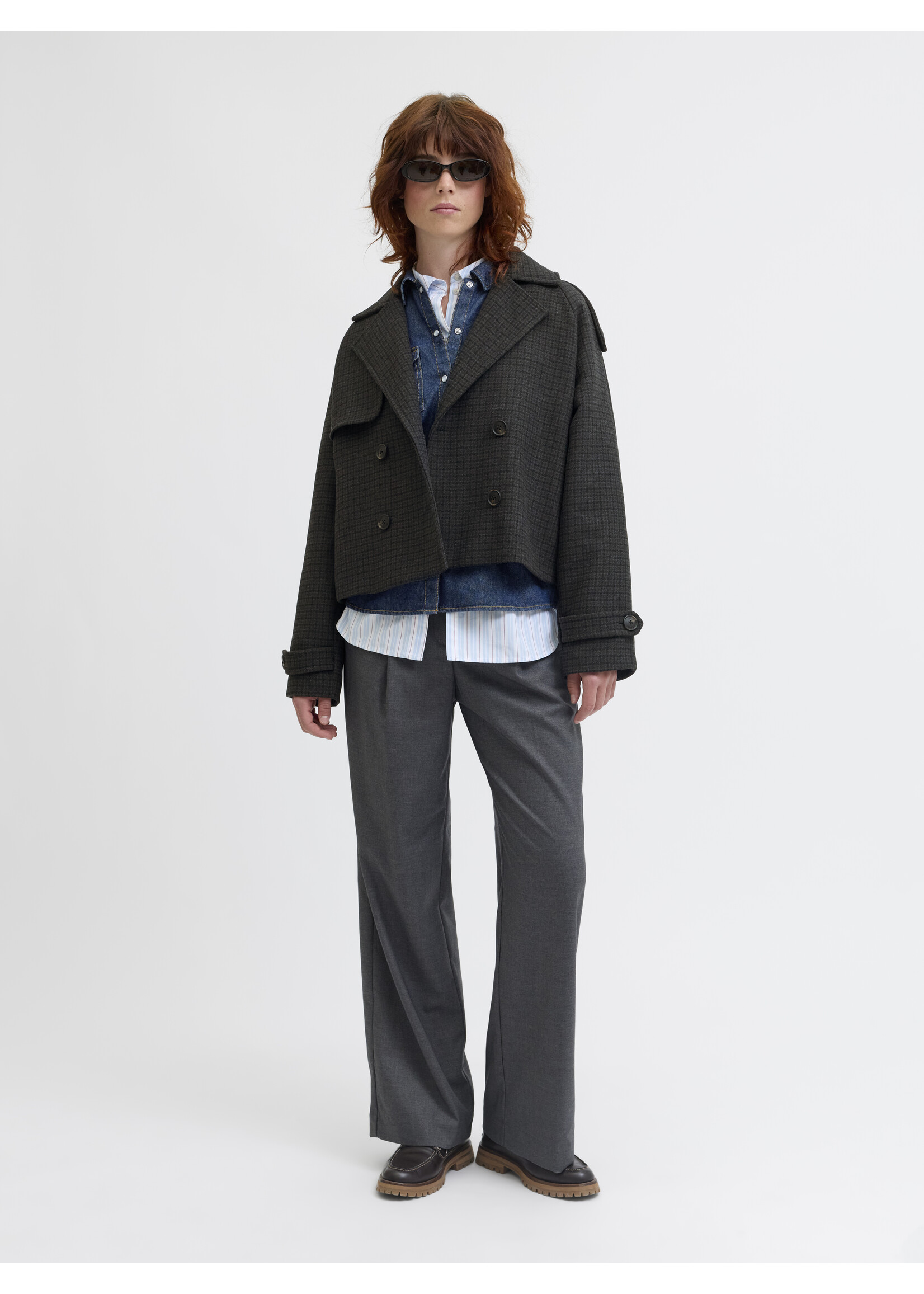 JXELLE CARLIE SHORT TRENCHCOAT - DARK GREY MELANGE