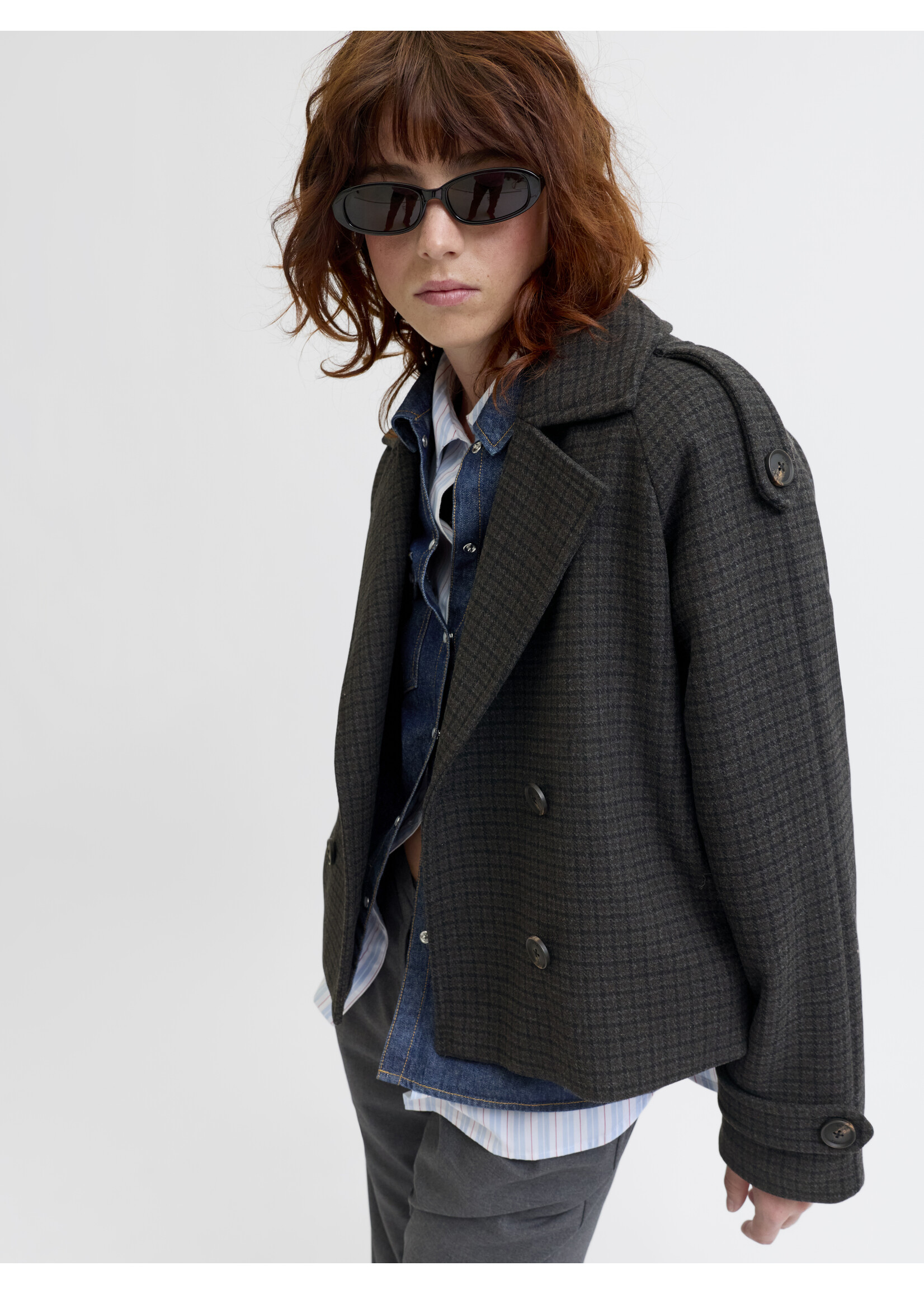 JXELLE CARLIE SHORT TRENCHCOAT - DARK GREY MELANGE