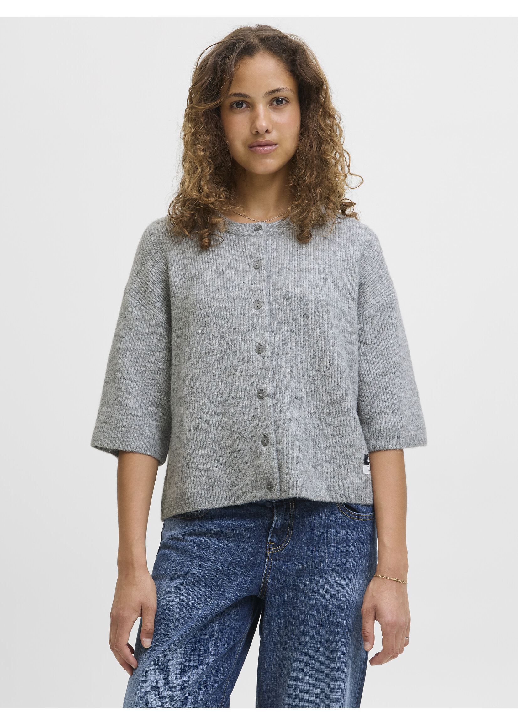 JXEVI CARDIGAN KNIT - MEDIUM GREY MELANGE