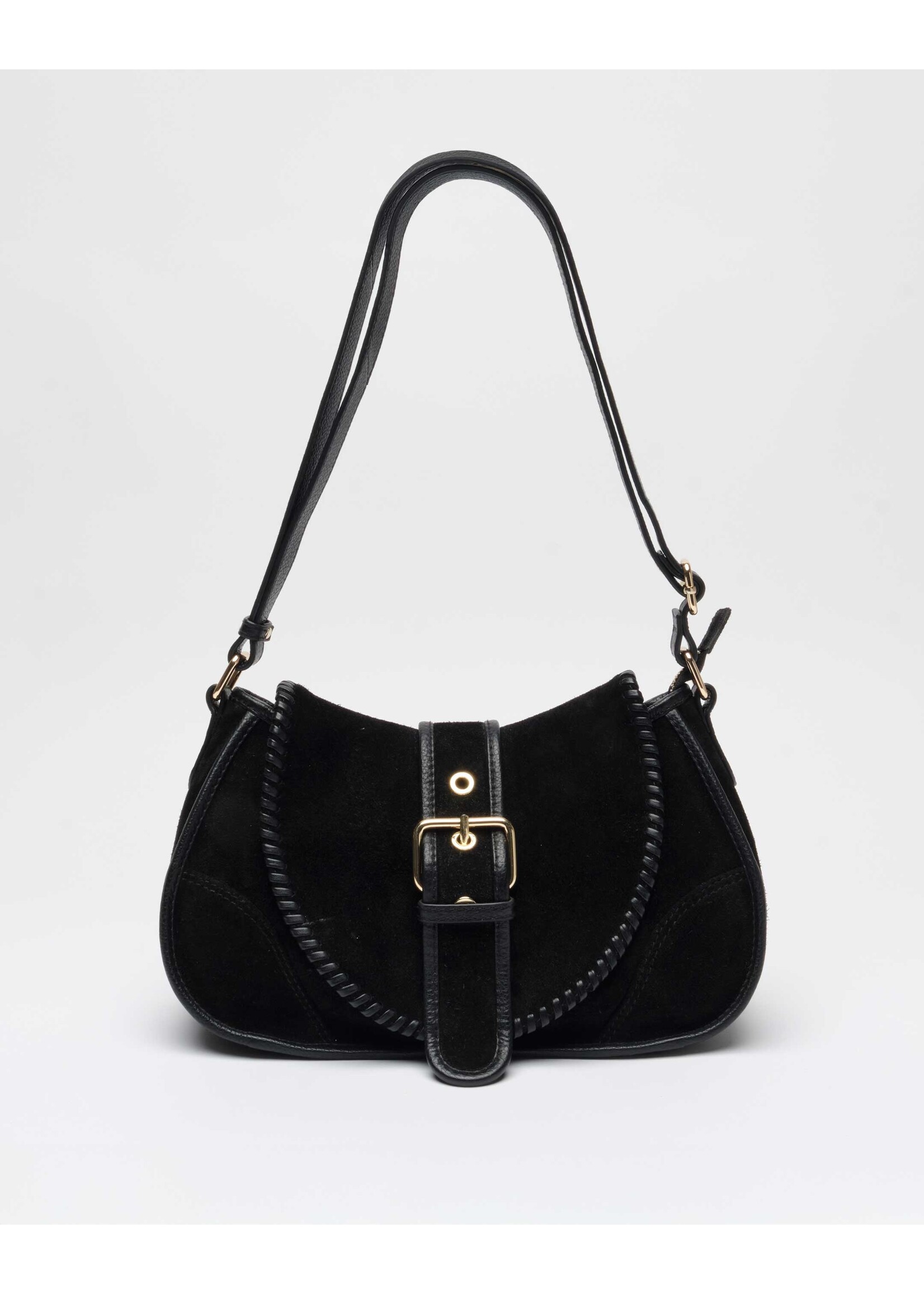 Núnoo Maria stitch suede bag - Black