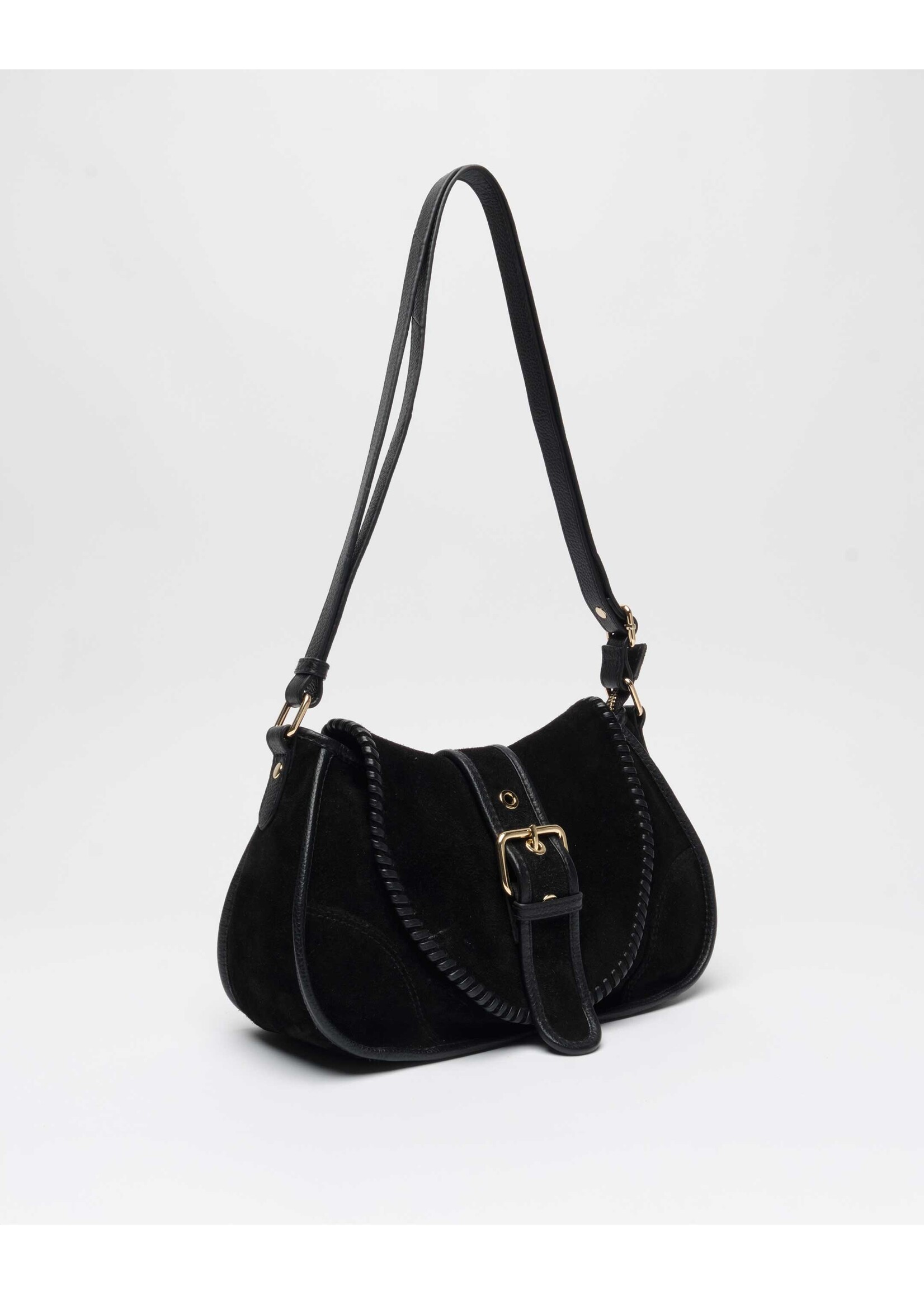 Núnoo Maria stitch suede bag - Black