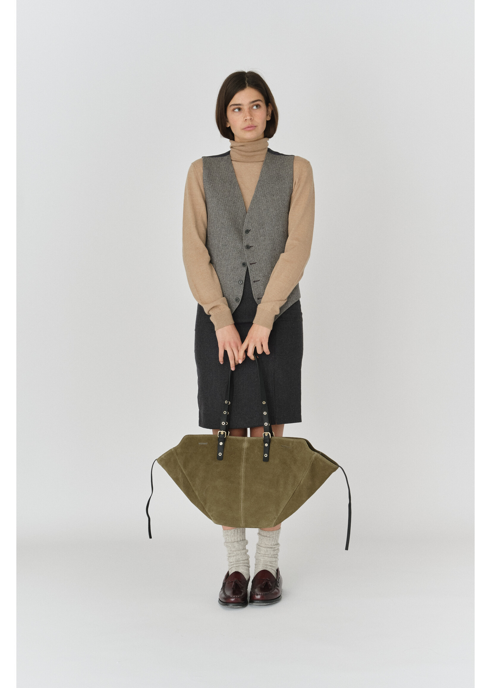 Núnoo Nora suede bag - Dark olive